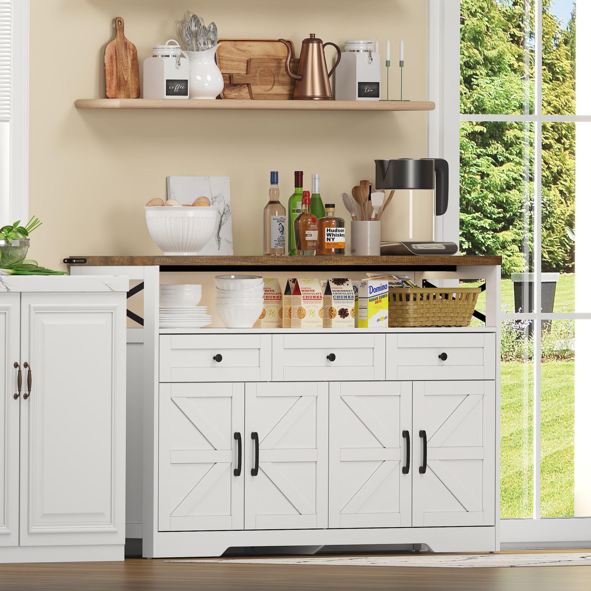 Voir la diapositive 2 : MERAX Buffet de cuisine 4 portes 3 tiroirs - 140 cm blanc mdf