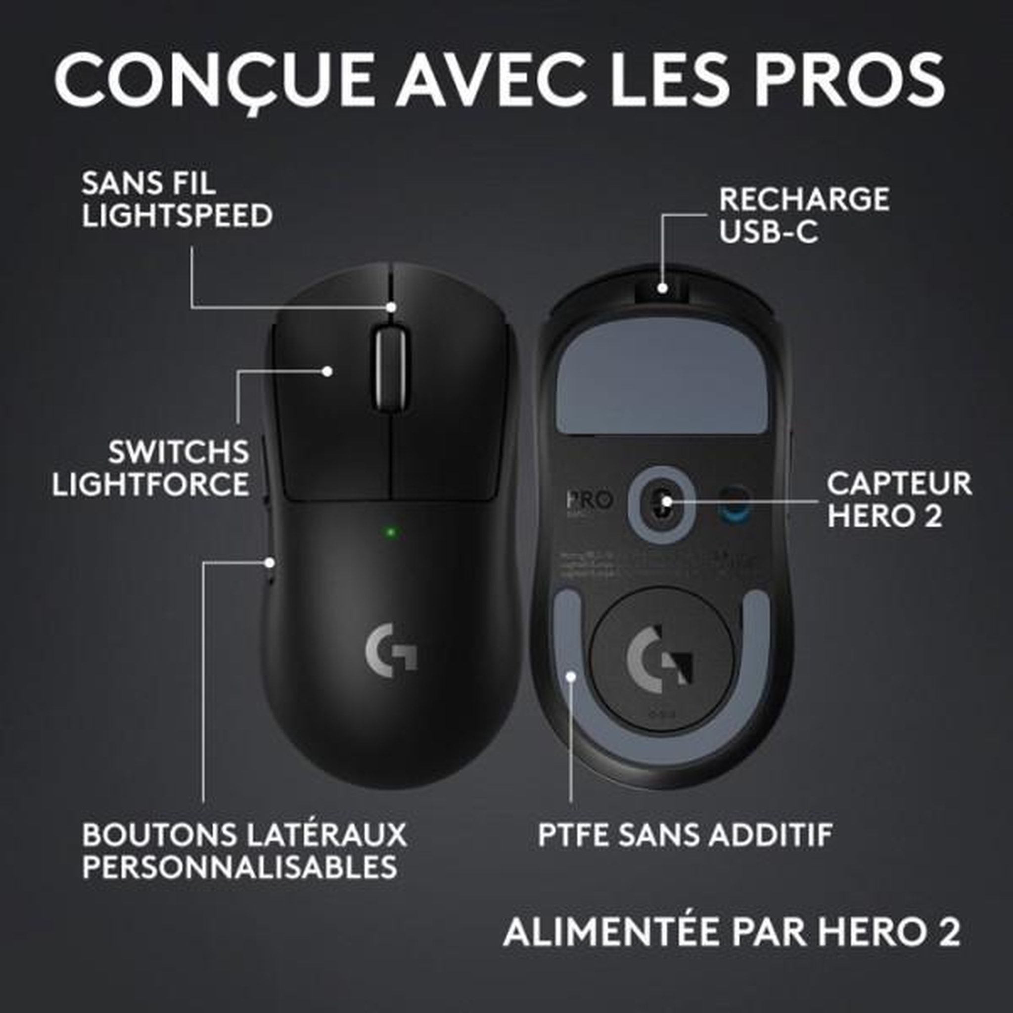 Voir la diapositive 6 : Logitech Souris gamer sans fil pro x superlight 2 compact noir