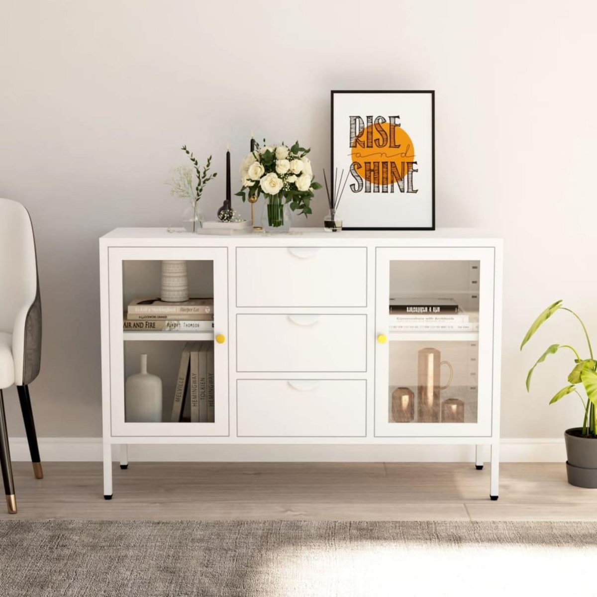 VIDAXL Buffet Blanc 105x35x70 cm Acier et verre trempe
