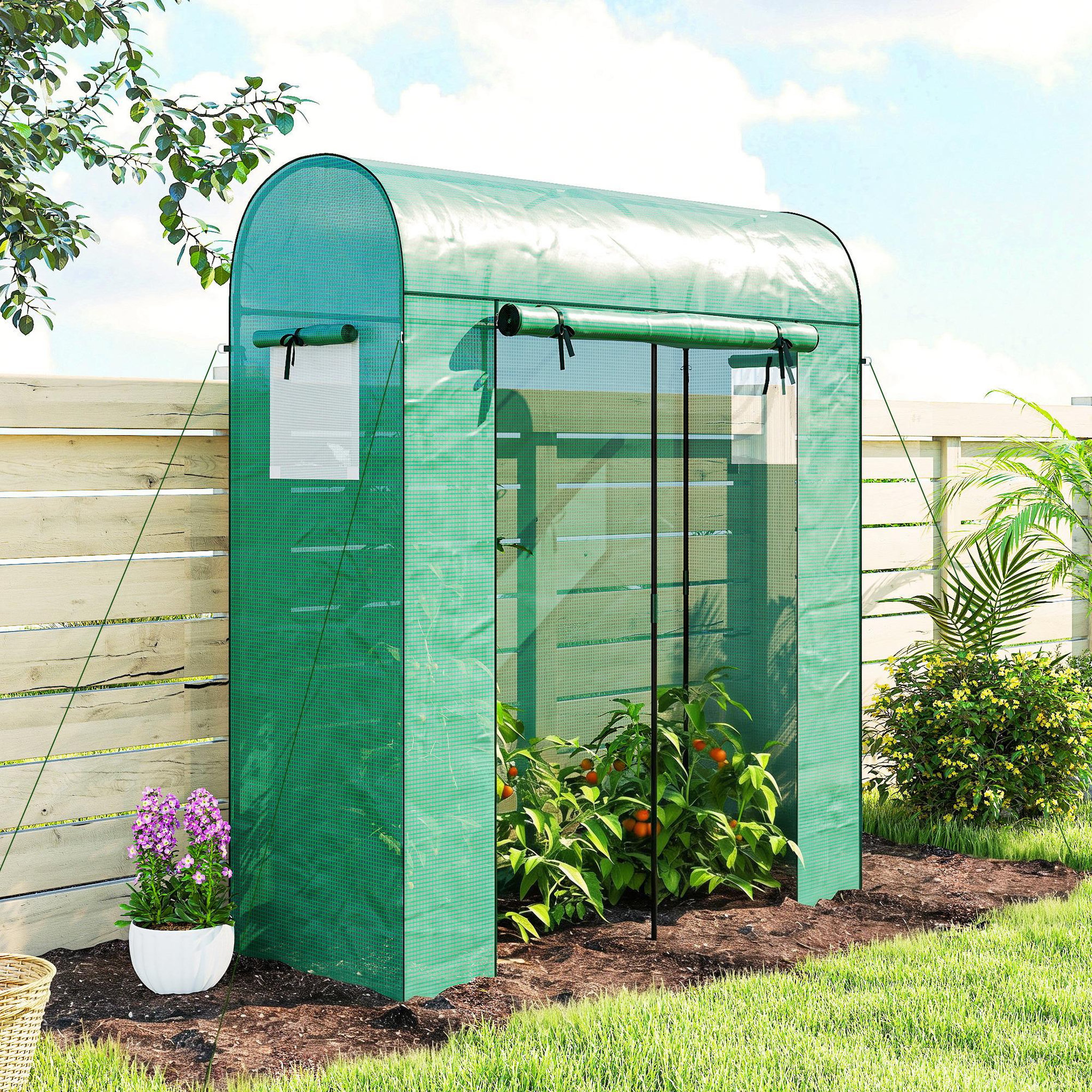 Voir la diapositive 2 : OUTSUNNY Serre de jardin - bâche pe et châssis acier - porte roulante et fenêtres en maille - 170 x 68 x 200 cm - vert