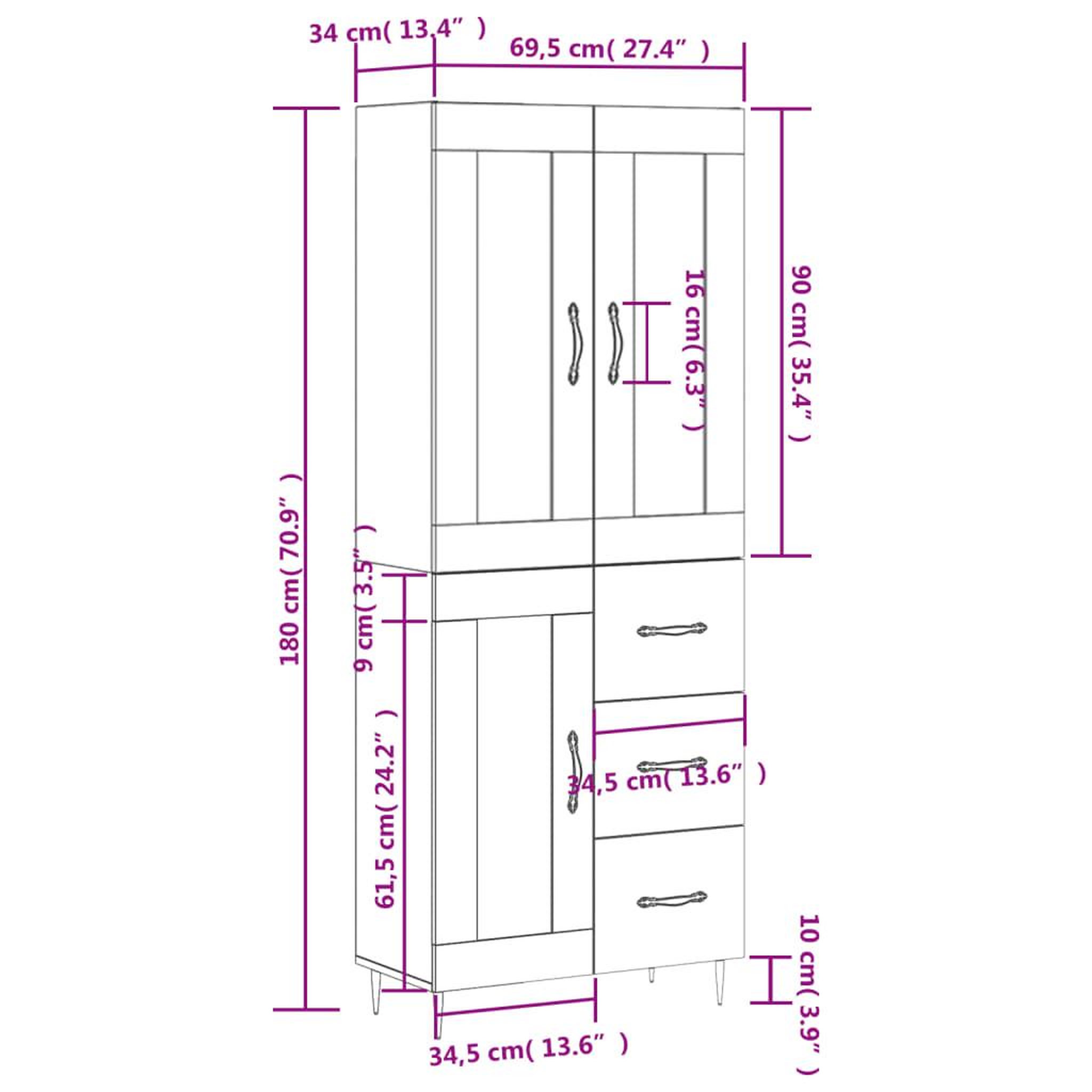 Voir la diapositive 6 : VIDAXL Buffet haut Gris beton 69,5x34x180 cm Bois d'ingenierie