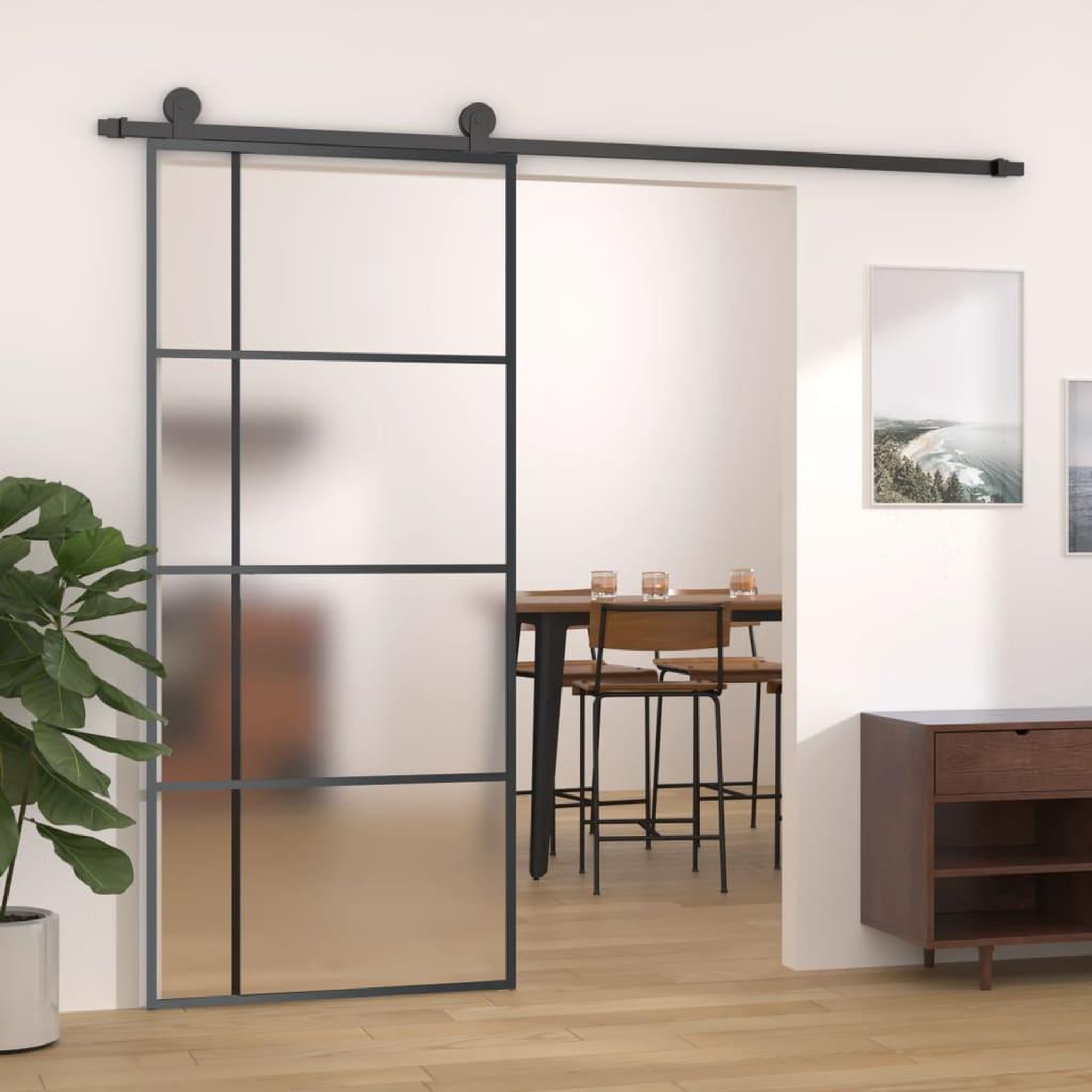 Voir la diapositive 1 : VIDAXL Porte coulissante Verre ESG depoli et aluminium 90x205 cm Noir