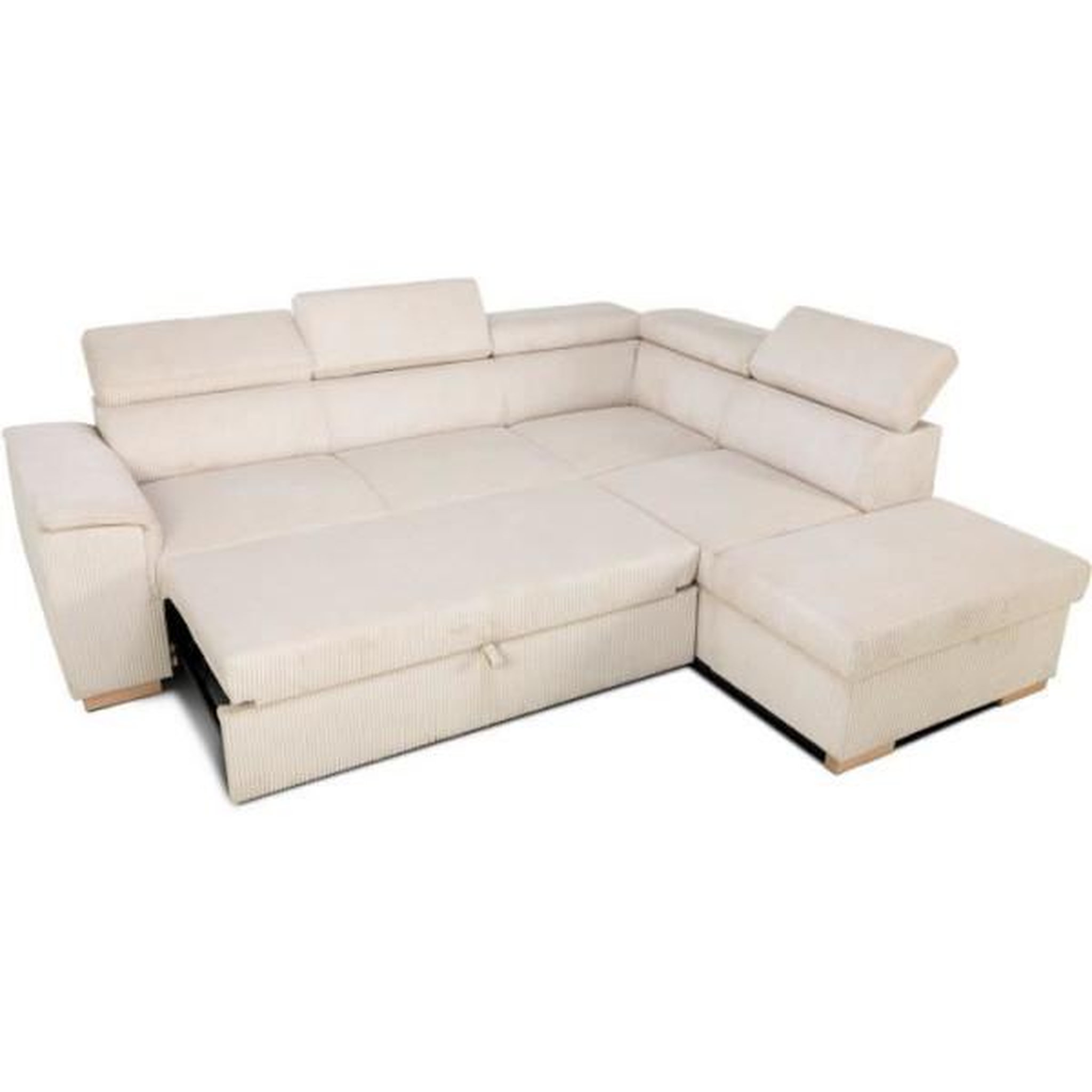 Voir la diapositive 4 : Canapé d'angle convertible réversible 5 places DAYTONA - Velours côtelé beige - Coffre de rangement - L 260 x H 94 x P 216 c
