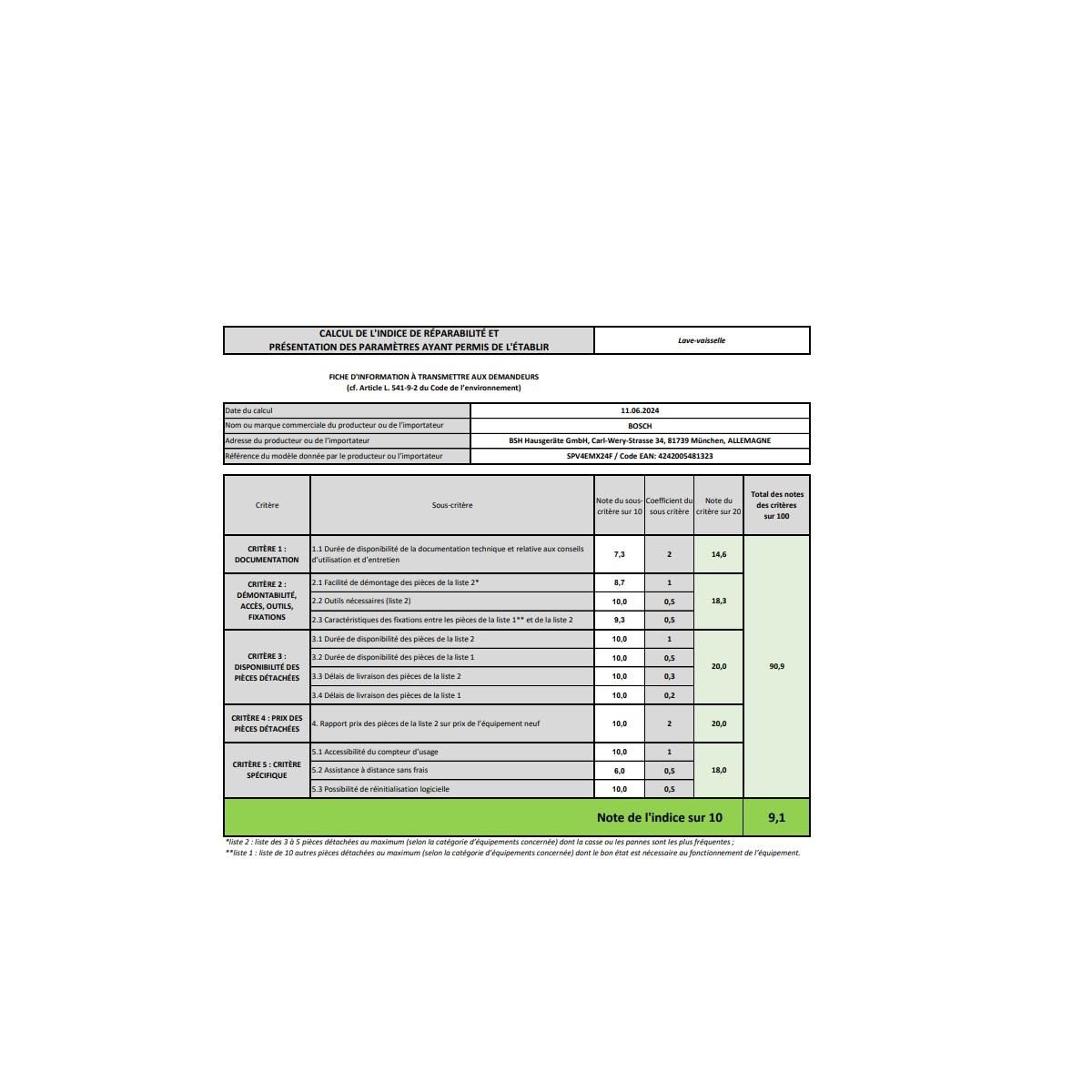 BOSCH Lave-vaisselle 10c 44db tout intégrable - SPV4EMX24F