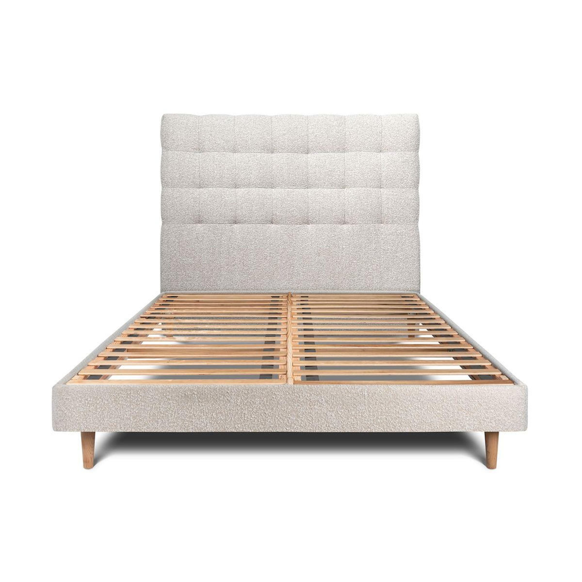 Sommeil de Plomb Lit avec tête de lit capitonnée bouclette et sommier kit - Hauteur totale : 29cm