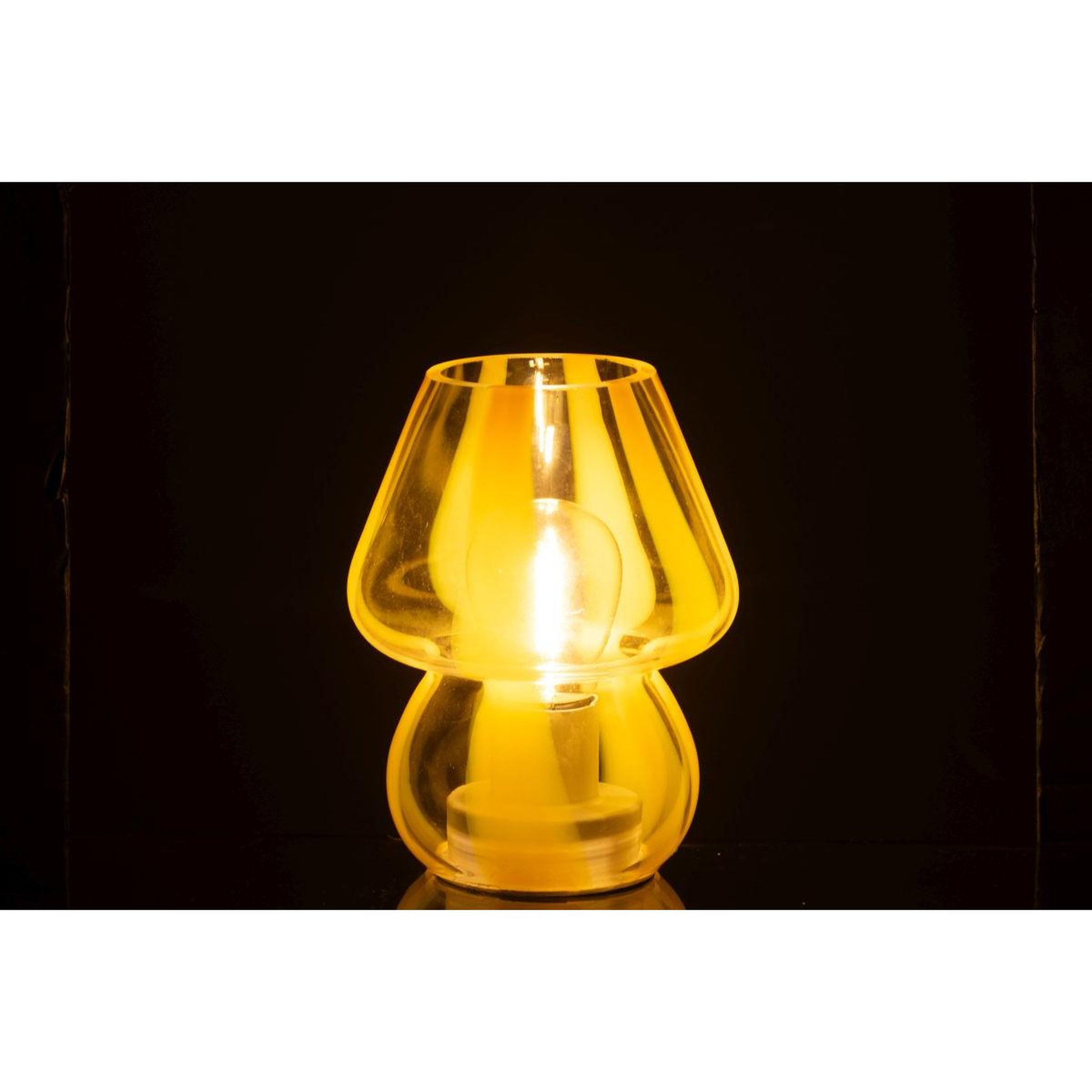 Voir la diapositive 3 : J-LINE Lampe à poser rayures en verre  ophelie  15cm jaune