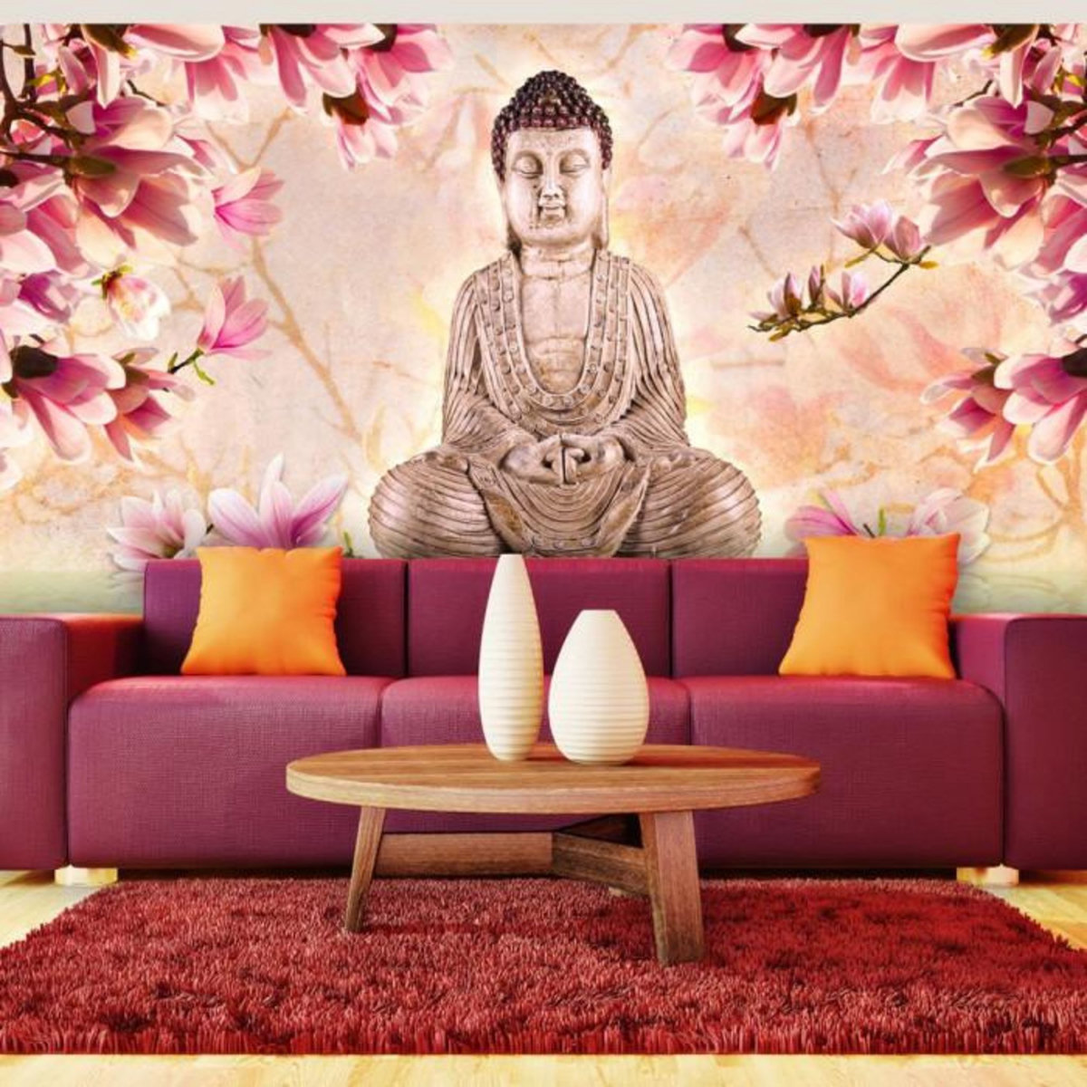 Paris Prix Papier Peint XXL  Bouddha & Magnolia  270x550cm