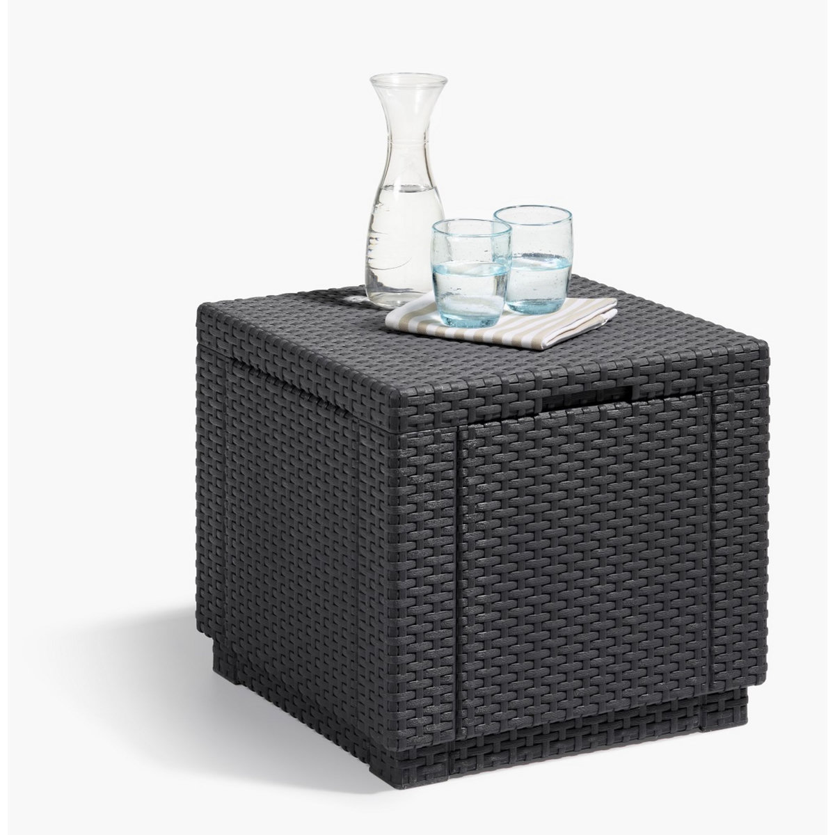 Table de jardin avec rangement - 2 places - Résine - Gris - CUBE