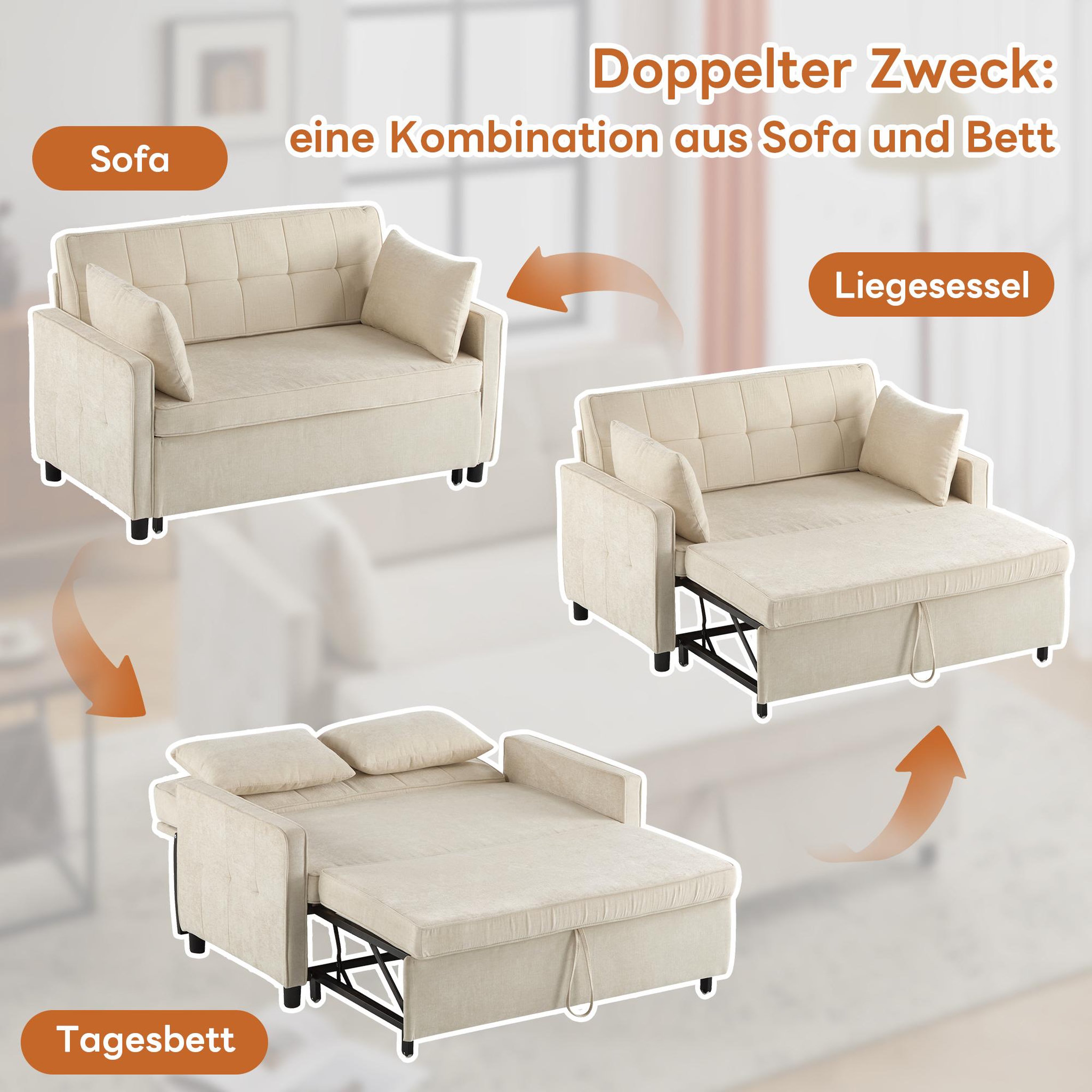 Voir la diapositive 4 : MERAX Canapé droit convertible 2 places tissu