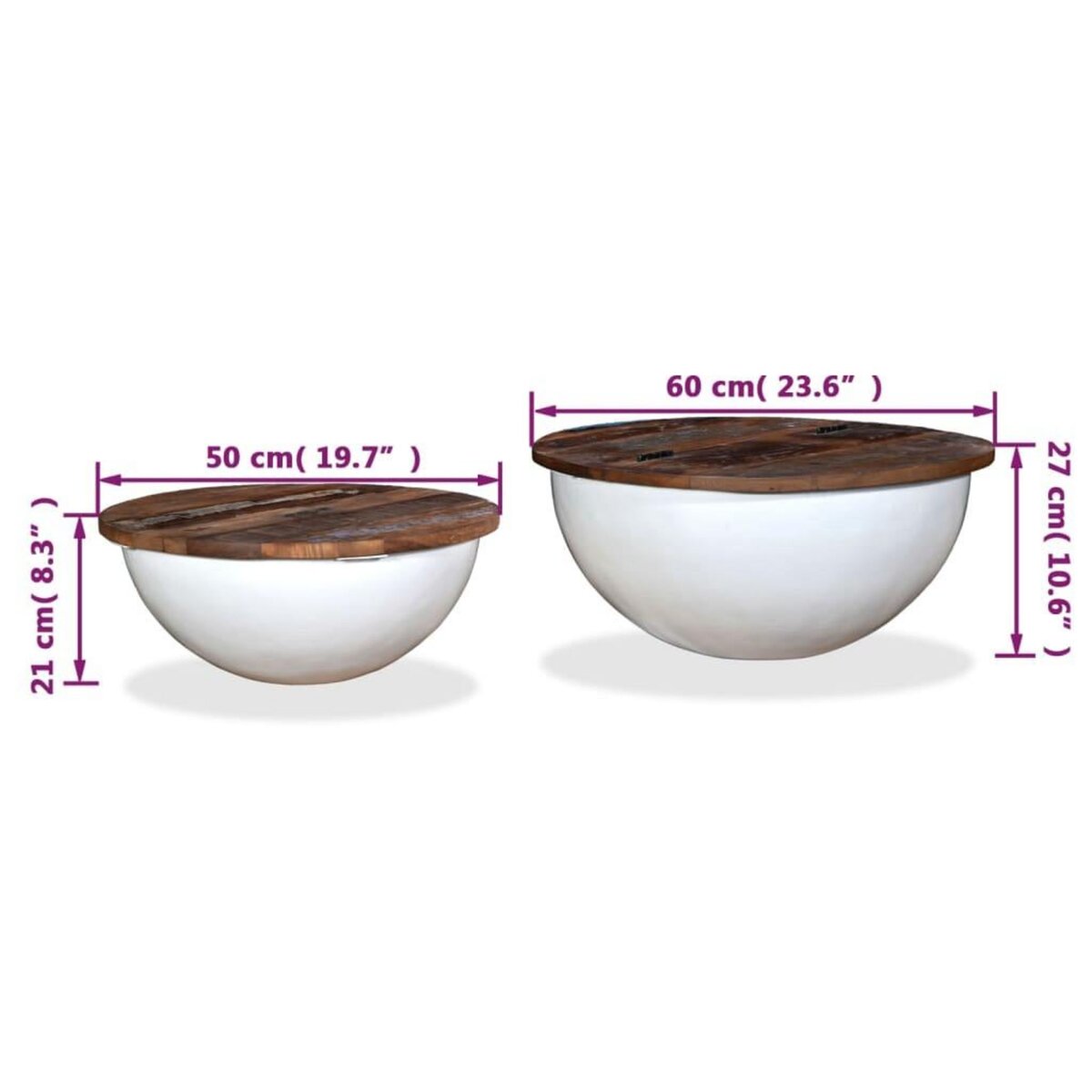 VIDAXL Ensemble de table basse 2pcs Bois recuperation massif forme bol