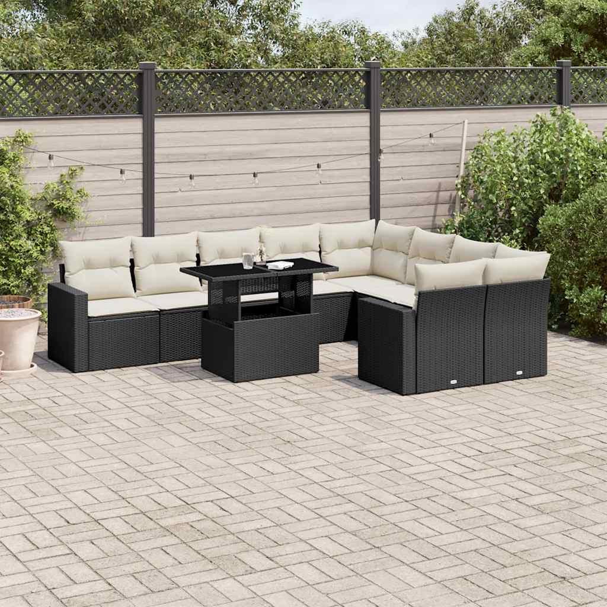 VIDAXL Salon de jardin 10 pcs avec coussins noir resine tressee