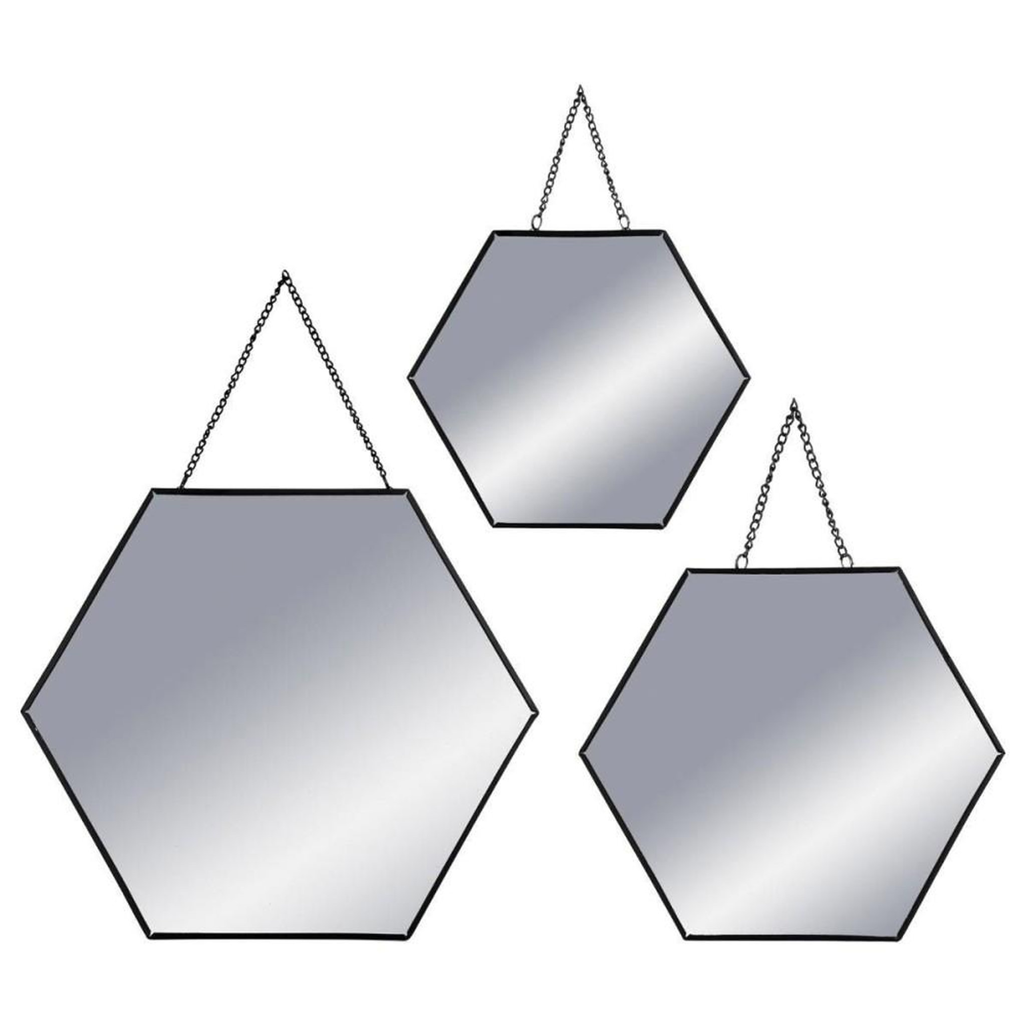 ATMOSPHERA Ensemble de 3 miroirs Hexa chaîne noir