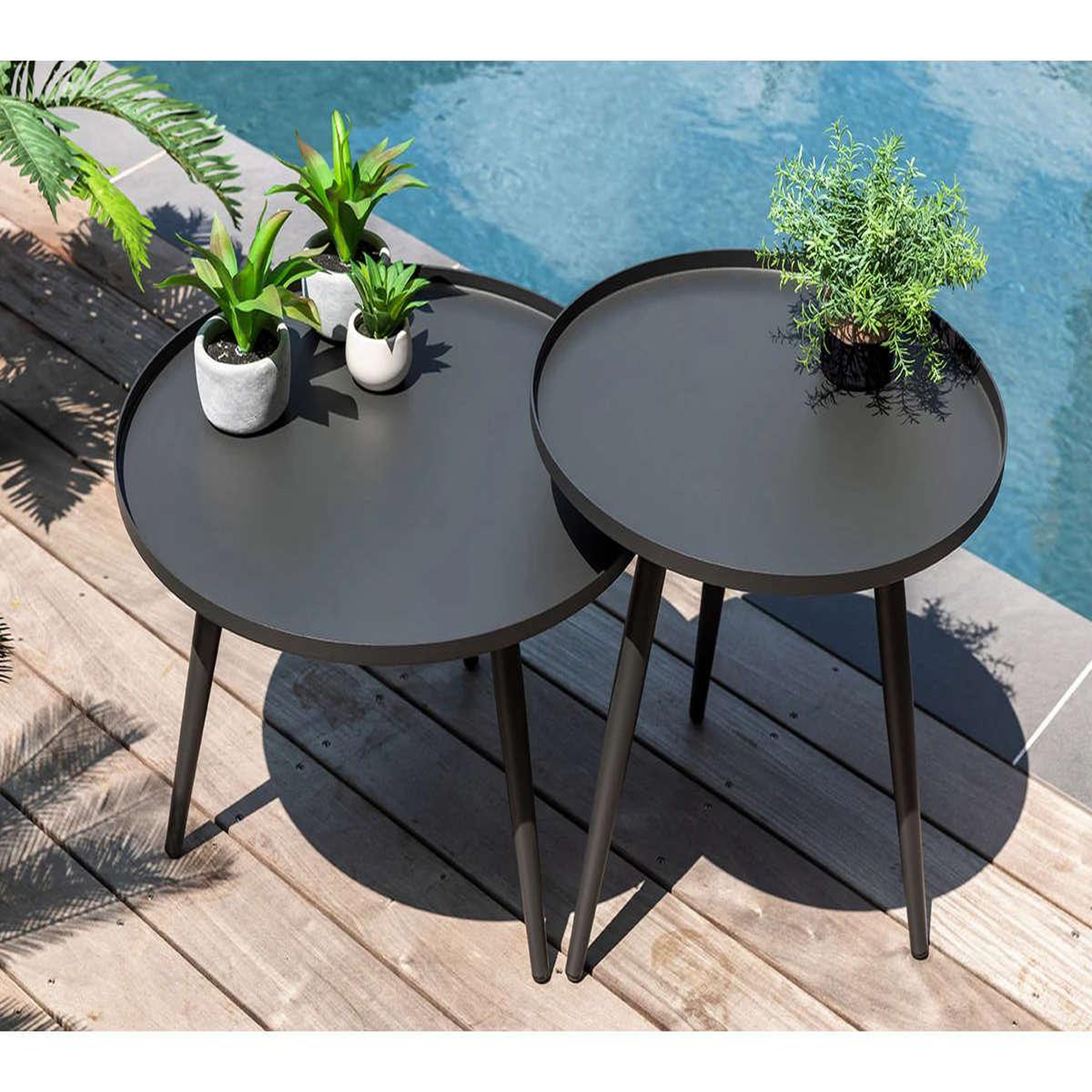 Voir la diapositive 2 : Jardiline Table basse ronde grise en acier traité Antiparos Ø 60 x 42 cm - Jardiline