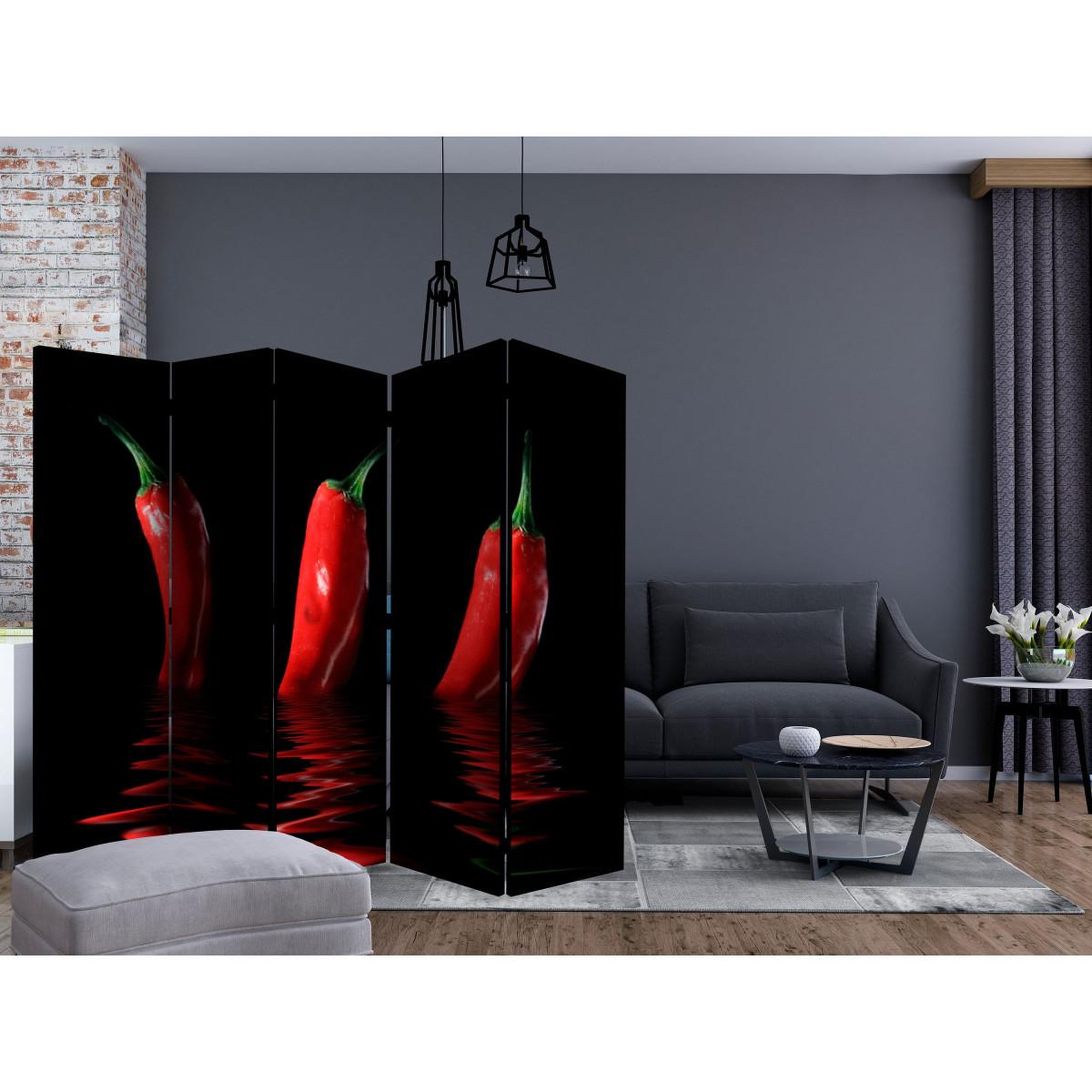 Voir la diapositive 2 : Paris Prix Paravent 5 volets  chili pepper  172x225cm