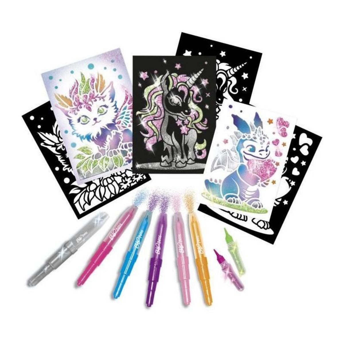 LANSAY Blopens - LANSAY - Créatures pailletées - 6 pochoirs - Des 6 ans