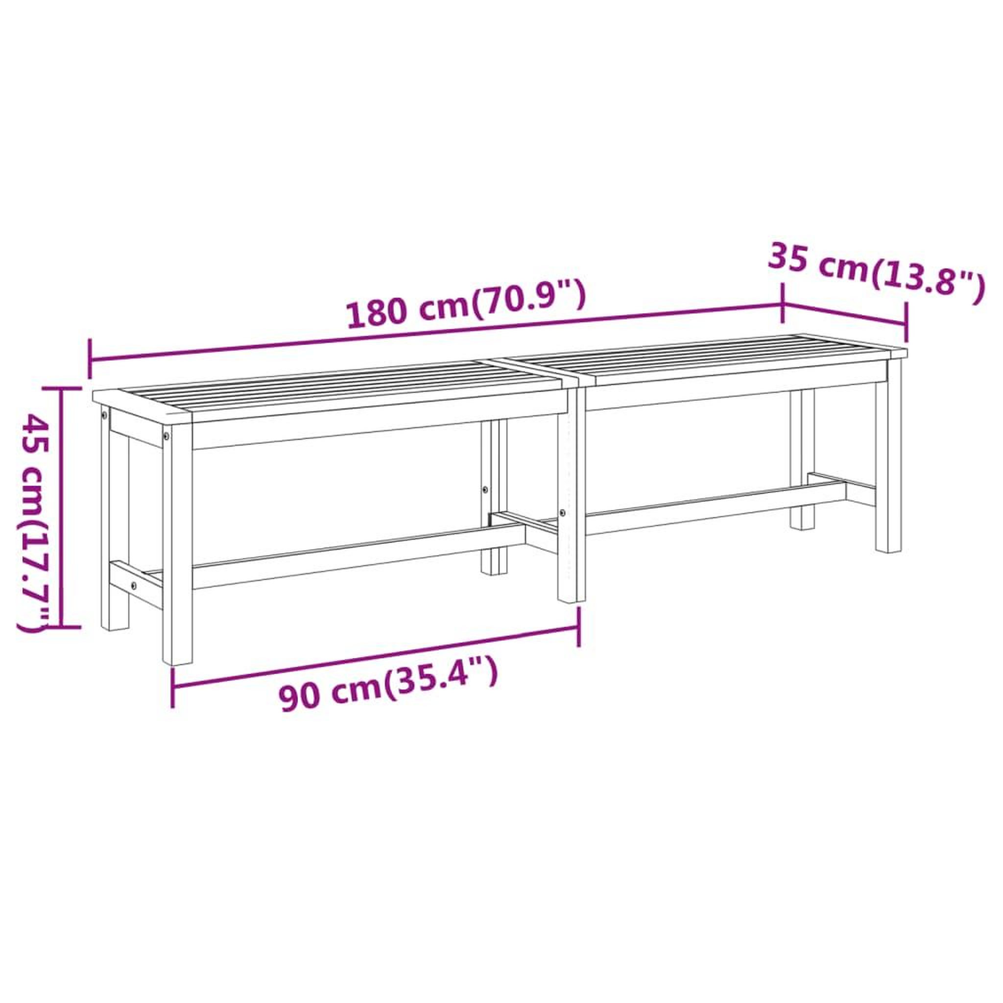 Voir la diapositive 6 : VIDAXL Banc de jardin 180x35x45 cm bois massif d'acacia