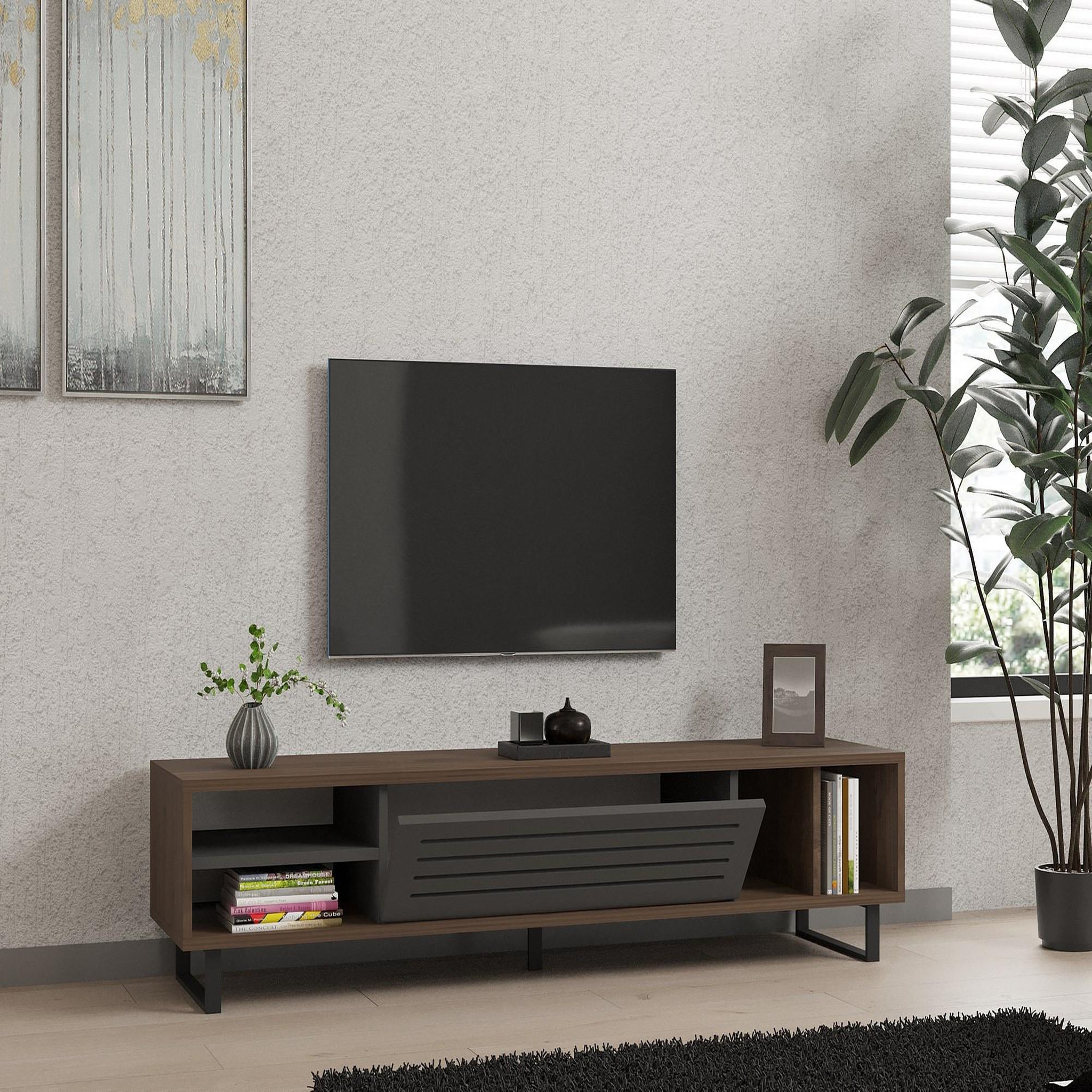 Voir la diapositive 3 : Habitat et Jardin Meuble tv en bois  eray  - 160 x 40 x 35 cm - noyer, anthracite