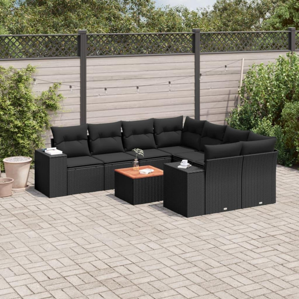 VIDAXL Salon de jardin 9 pcs avec coussins noir resine tressee