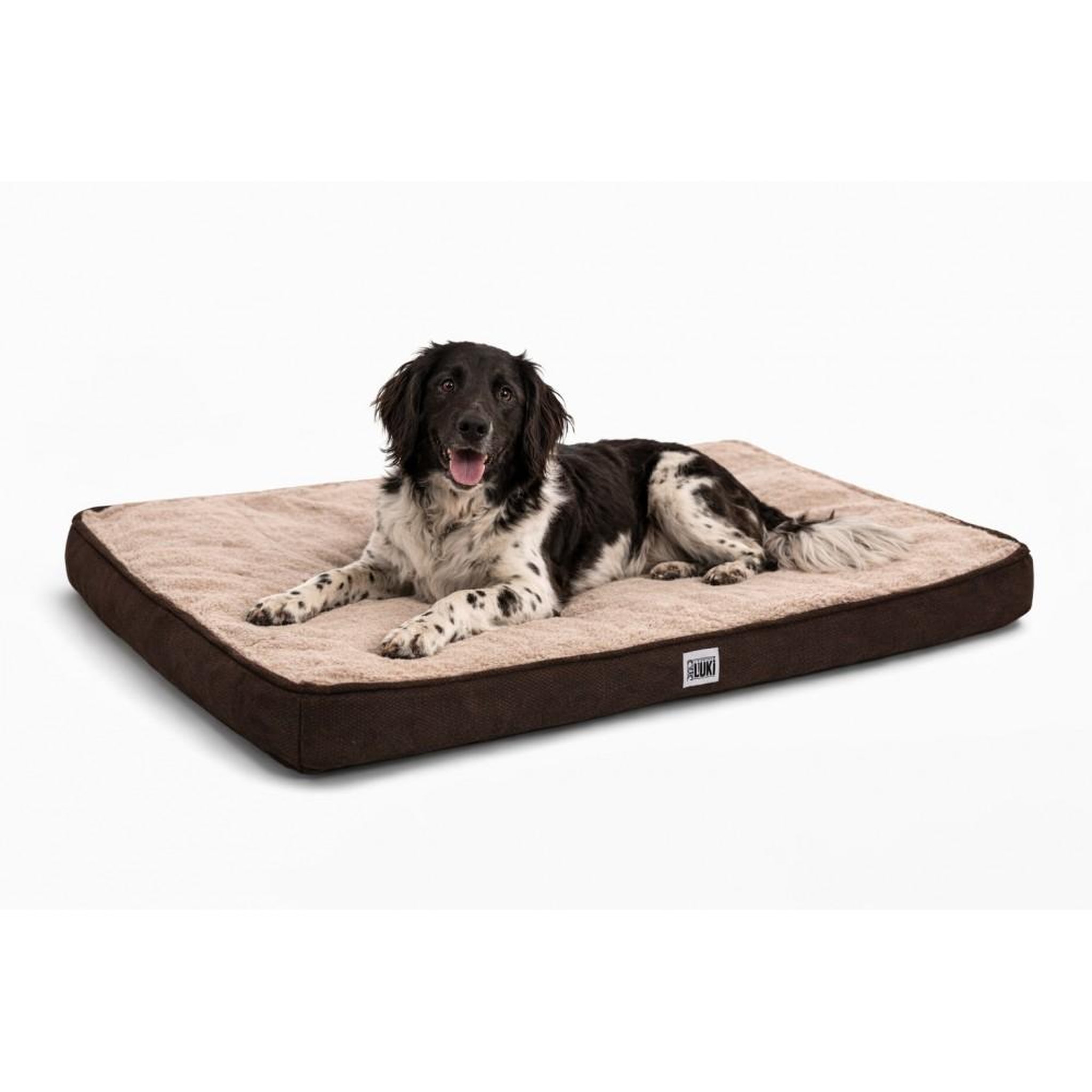 MON AMI LUKI Matelas antidérapant bord tissus et dessus fourrure pour chien. Coloris disponibles : Marron