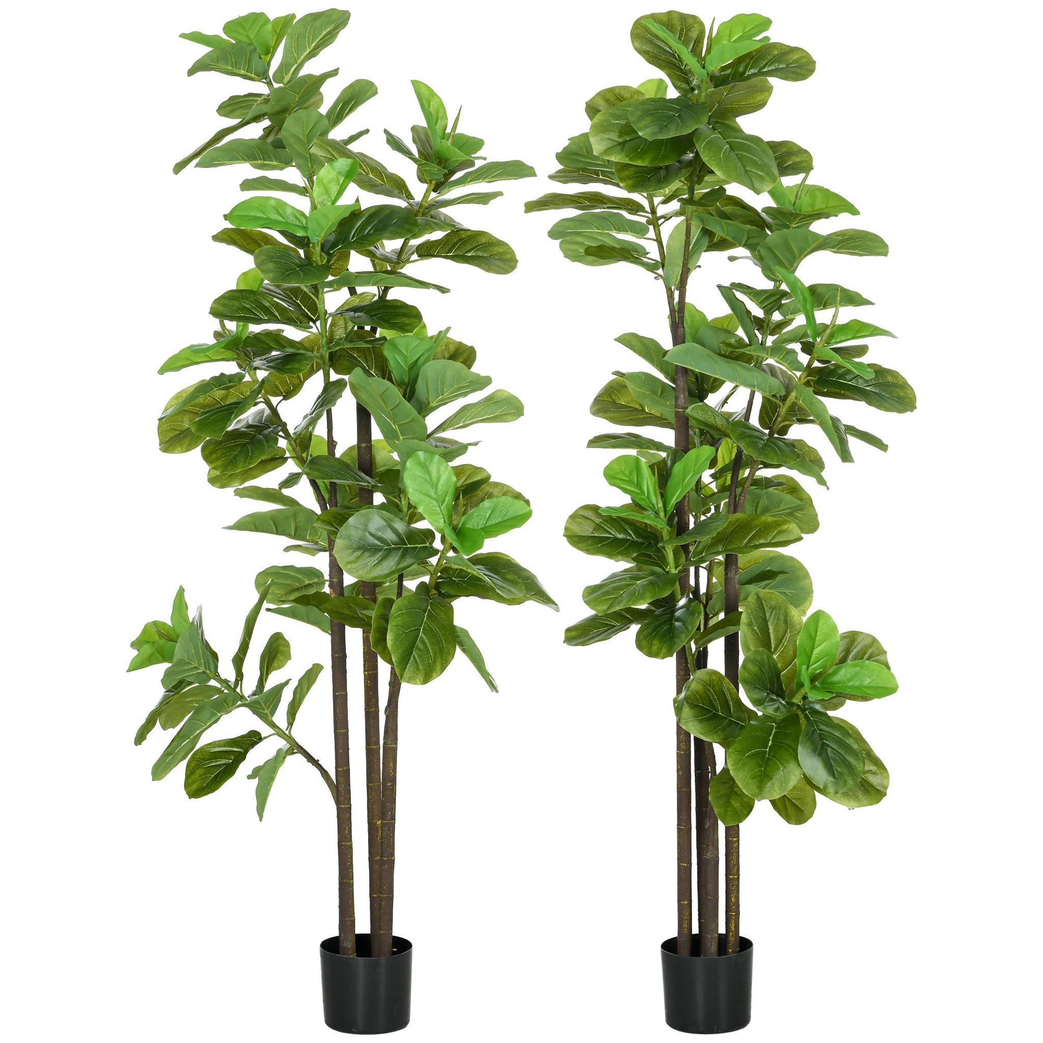 HOMCOM Ficus Lutea artificiels 1,80H m - lot de 2 ficus artificiels - 120 feuilles réalistes par pied - pot inclus noir vert