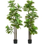 HOMCOM Ficus Lutea artificiels 1,80H m - lot de 2 ficus artificiels - 120 feuilles réalistes par pied - pot inclus noir vert