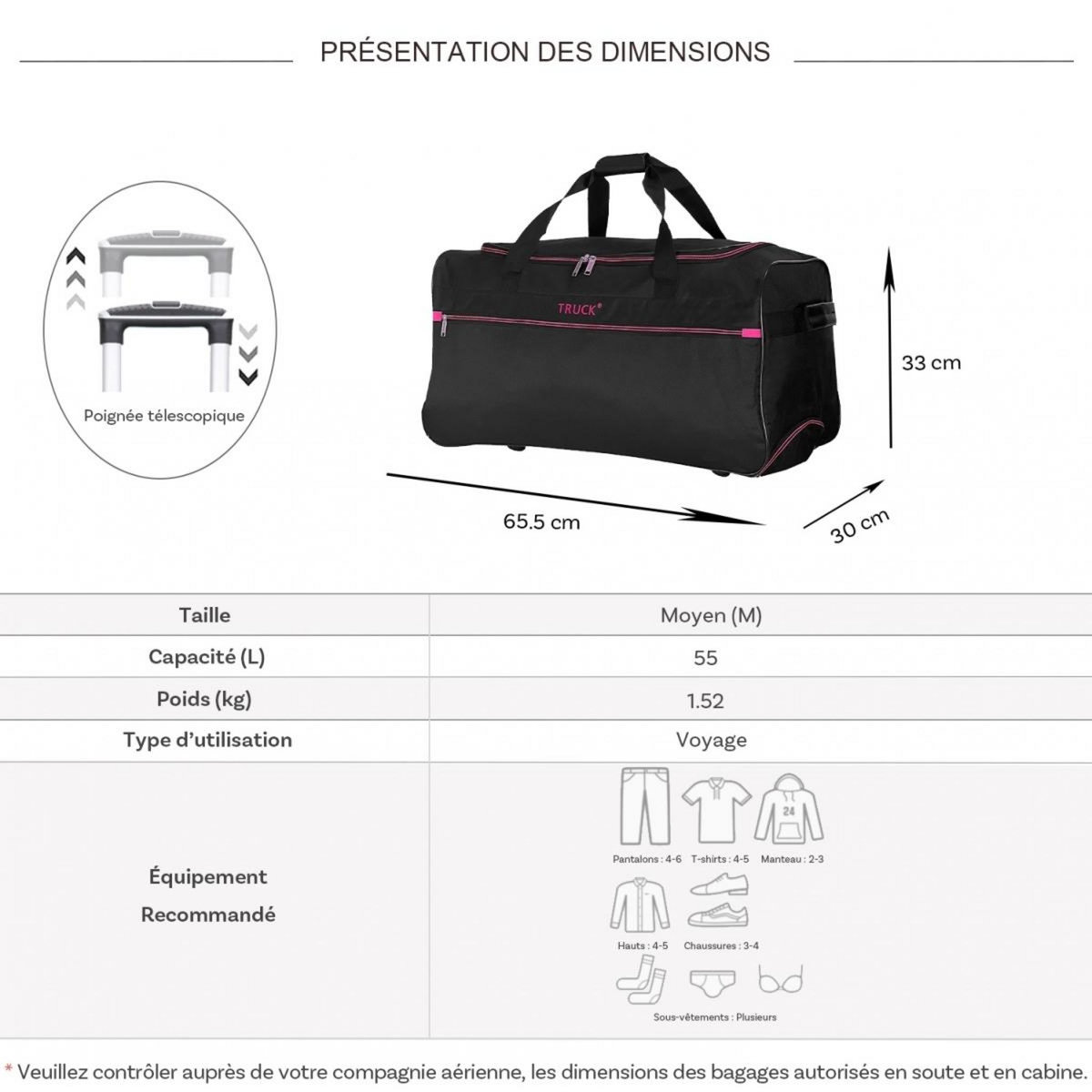 TRUCK Sac de voyage avec roulettes 64L  65.50cm