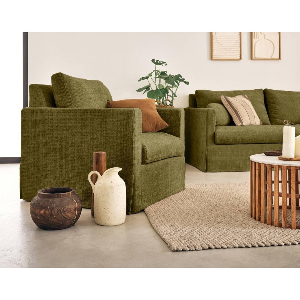 LISA DESIGN Serena - fauteuil déhoussable en velours texturé