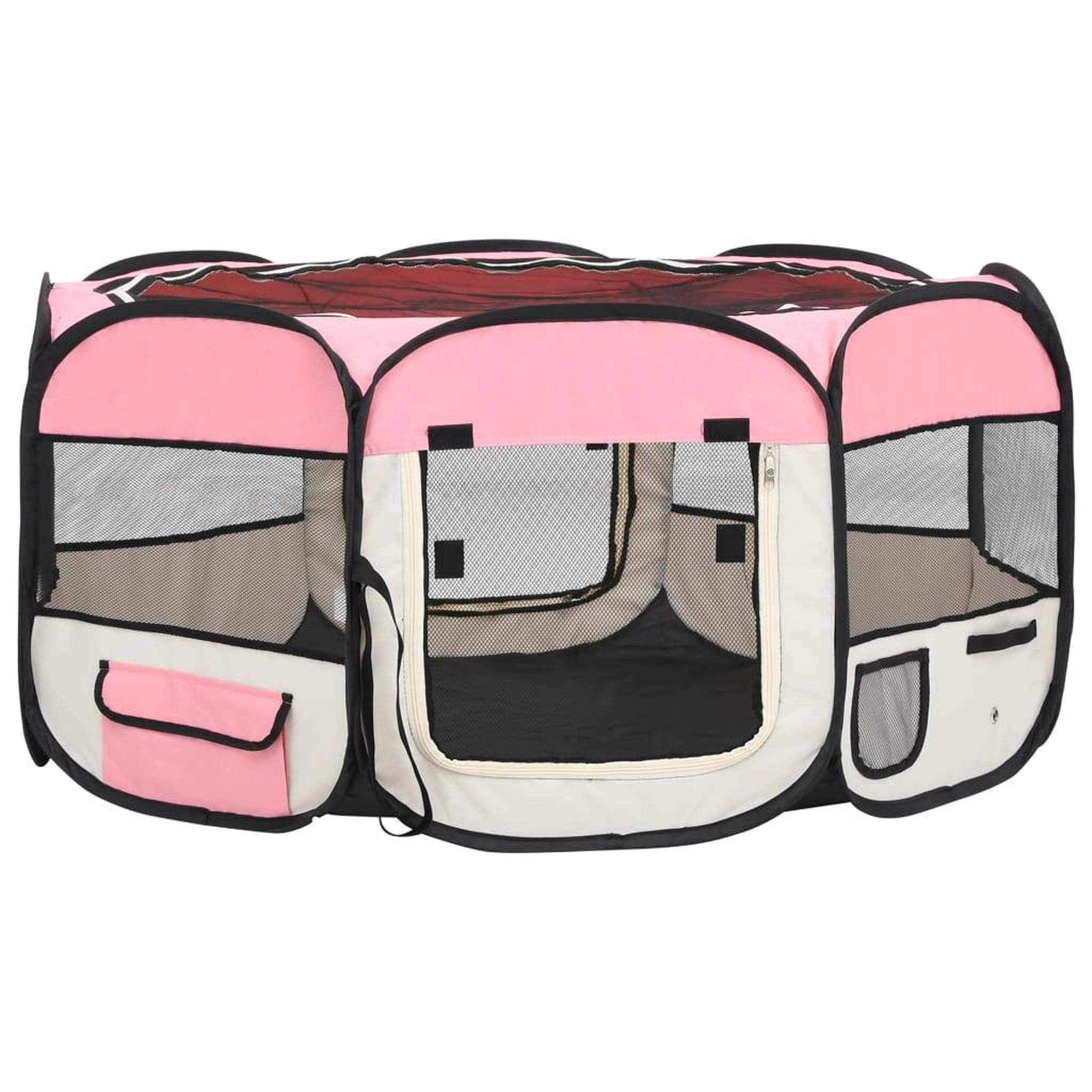 Voir la diapositive 2 : VIDAXL Parc pliable pour chien avec sac de transport Rose 145x145x61cm