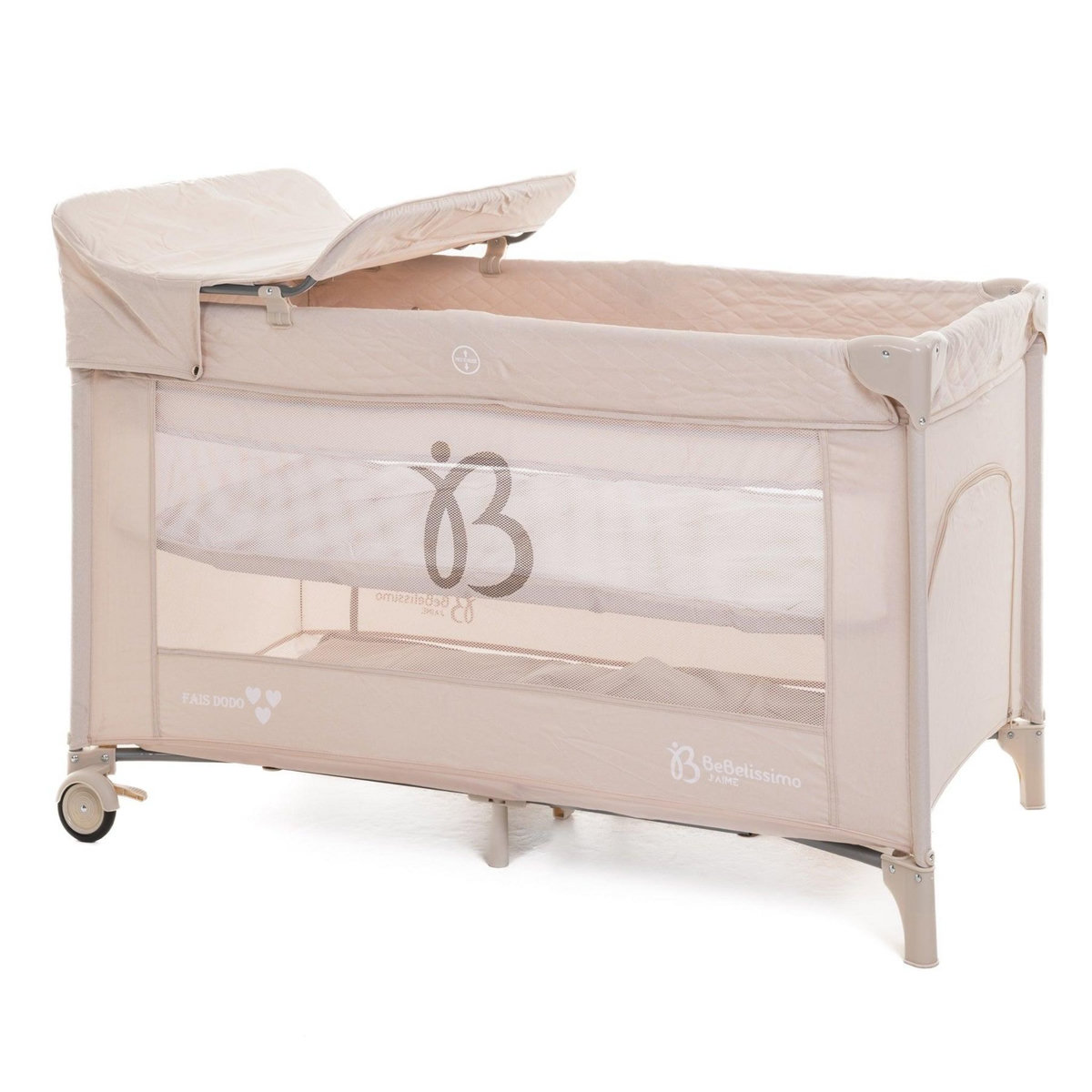 BEBELISSIMO BEBELISSIMO - Lit parapluie bébé - lit pliant - dès la naissance - Fais dodo  - table à langer et jouets - beige