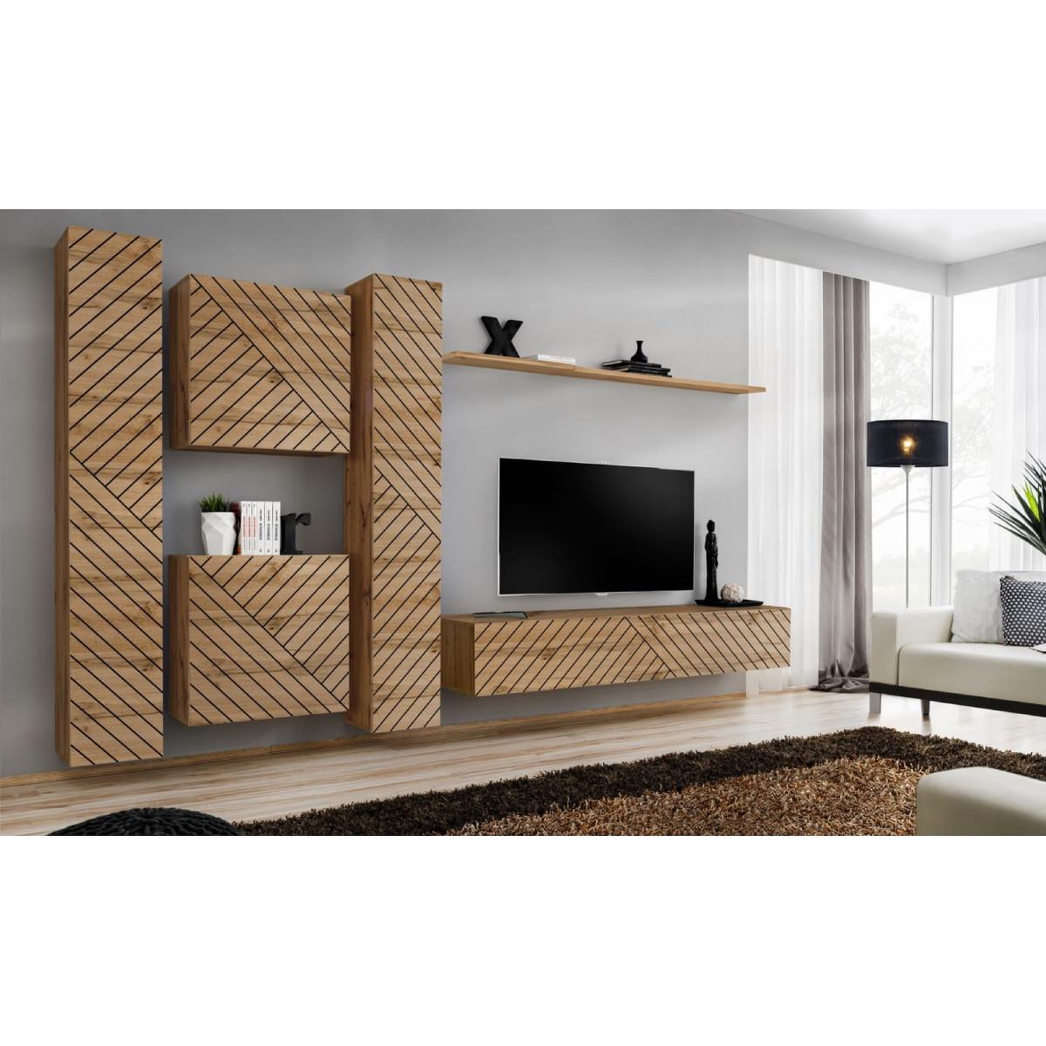 Voir la diapositive 2 : Paris Prix Ensemble meuble tv  switch lamel vi  330cm naturel