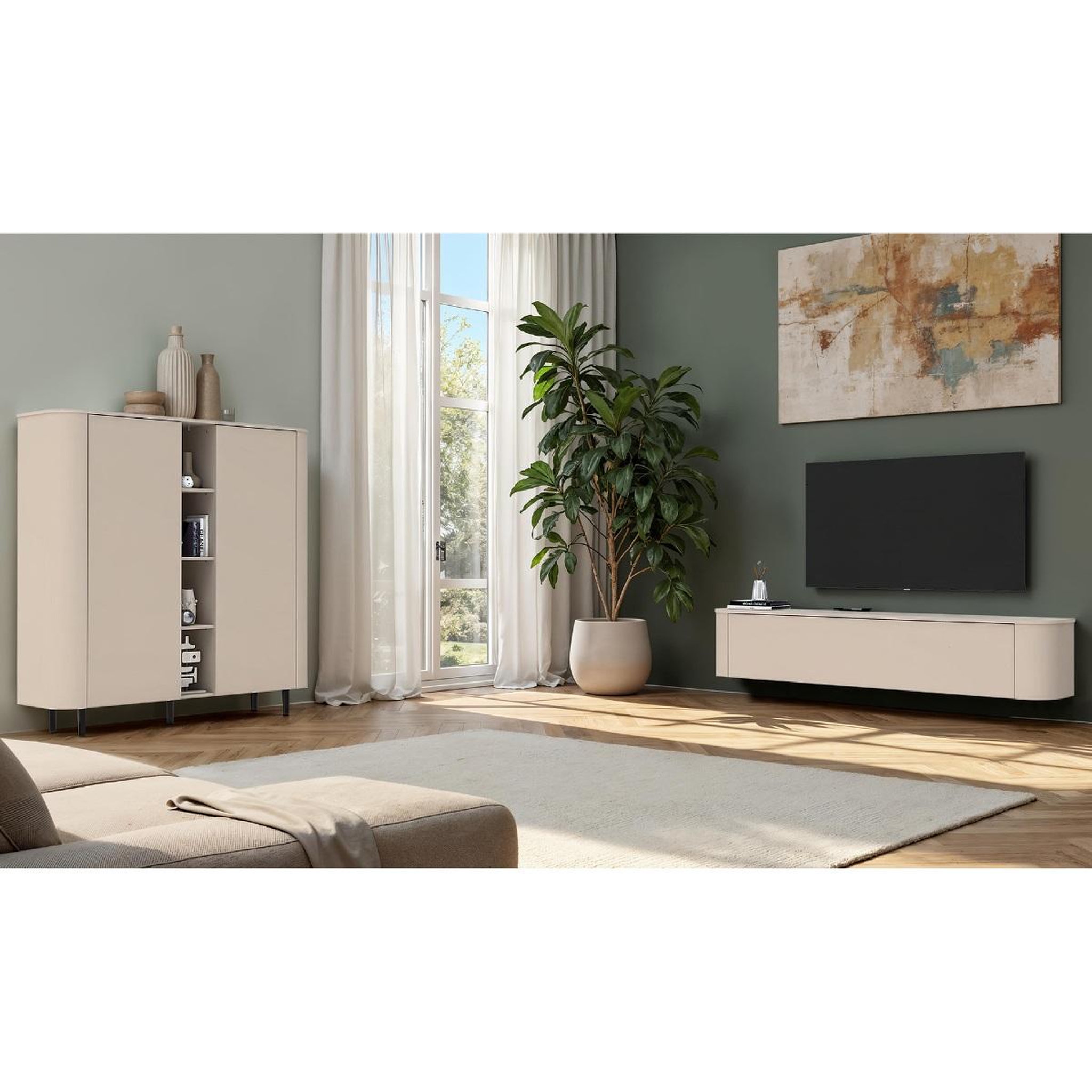 Voir la diapositive 5 : JLC KREATION Meuble tv mural suspendu beige 180cm olga