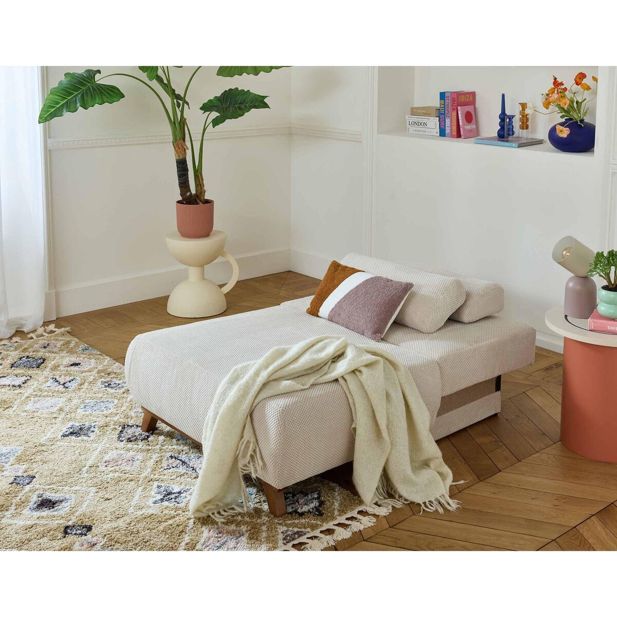 BEST MOBILIER Cristal - fauteuil - convertible avec coffre - en velours texturé