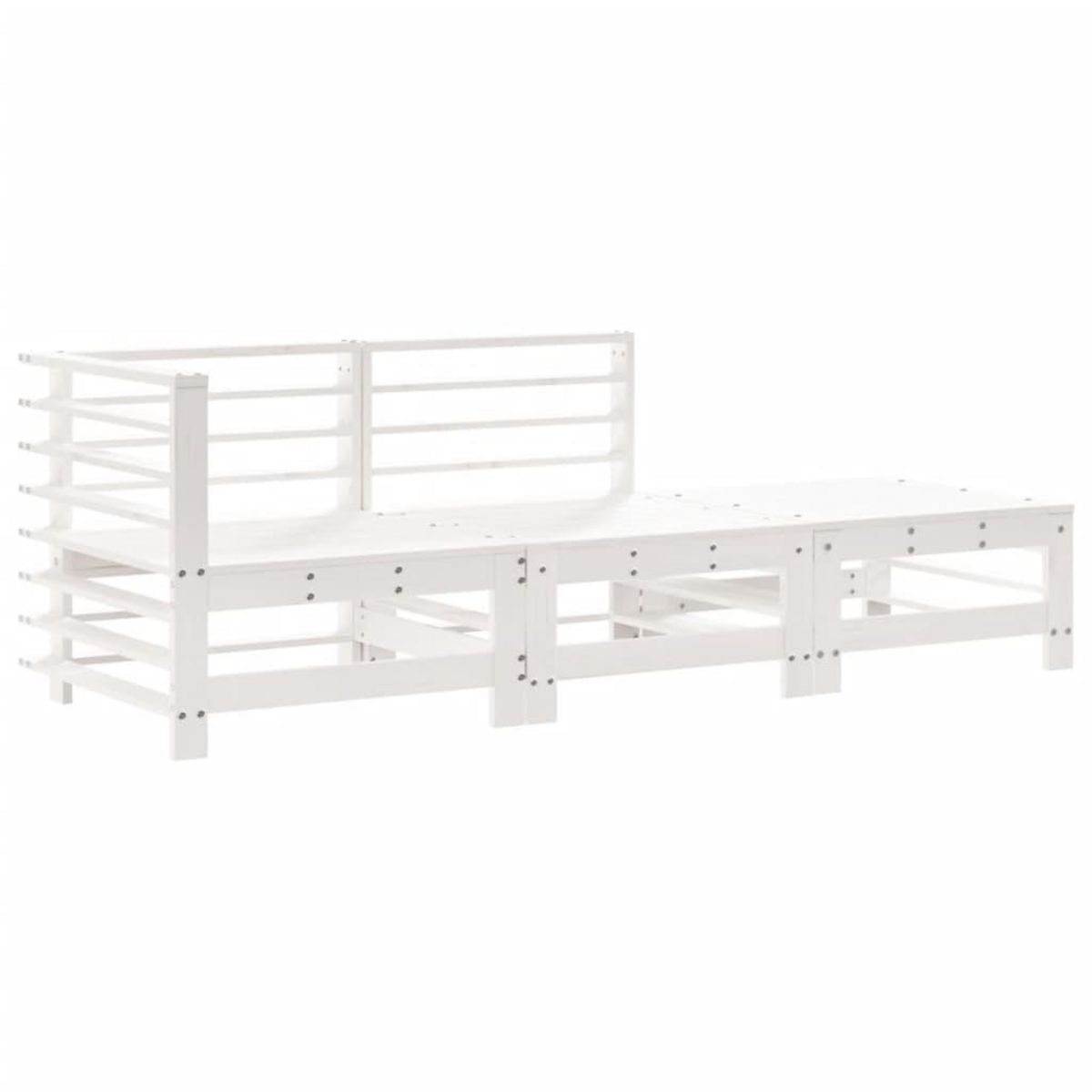 VIDAXL Salon de jardin 3 pcs avec coussins blanc bois massif