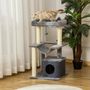 Voir la diapositive 4 : PAWHUT Arbre à chat H.90cm - griffoirs, plateforme d'observation, niche, hamac, boules suspendues - gris