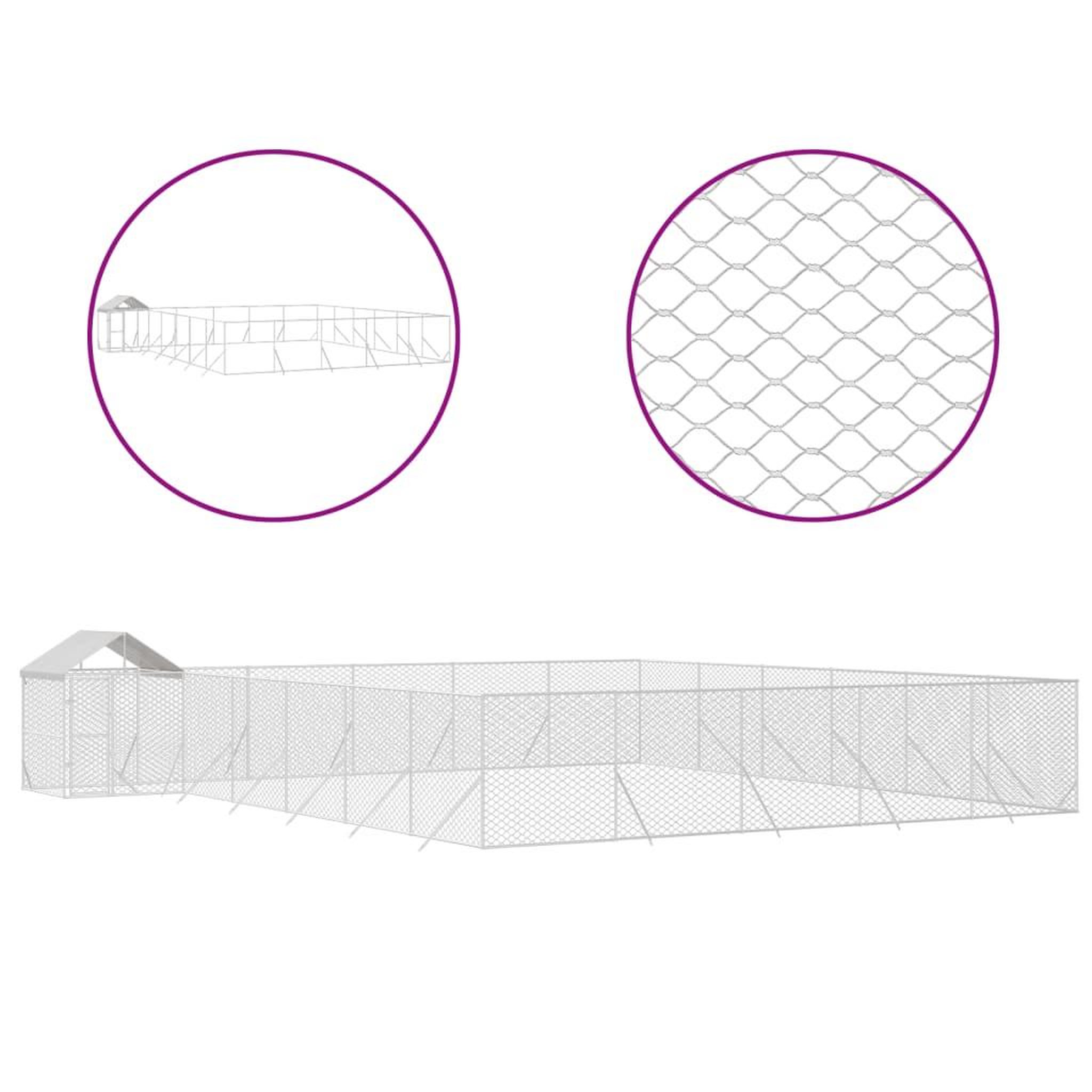 Voir la diapositive 2 : VIDAXL Chenil d'exterieur pour chiens avec toit argente 12x12x2,5 m