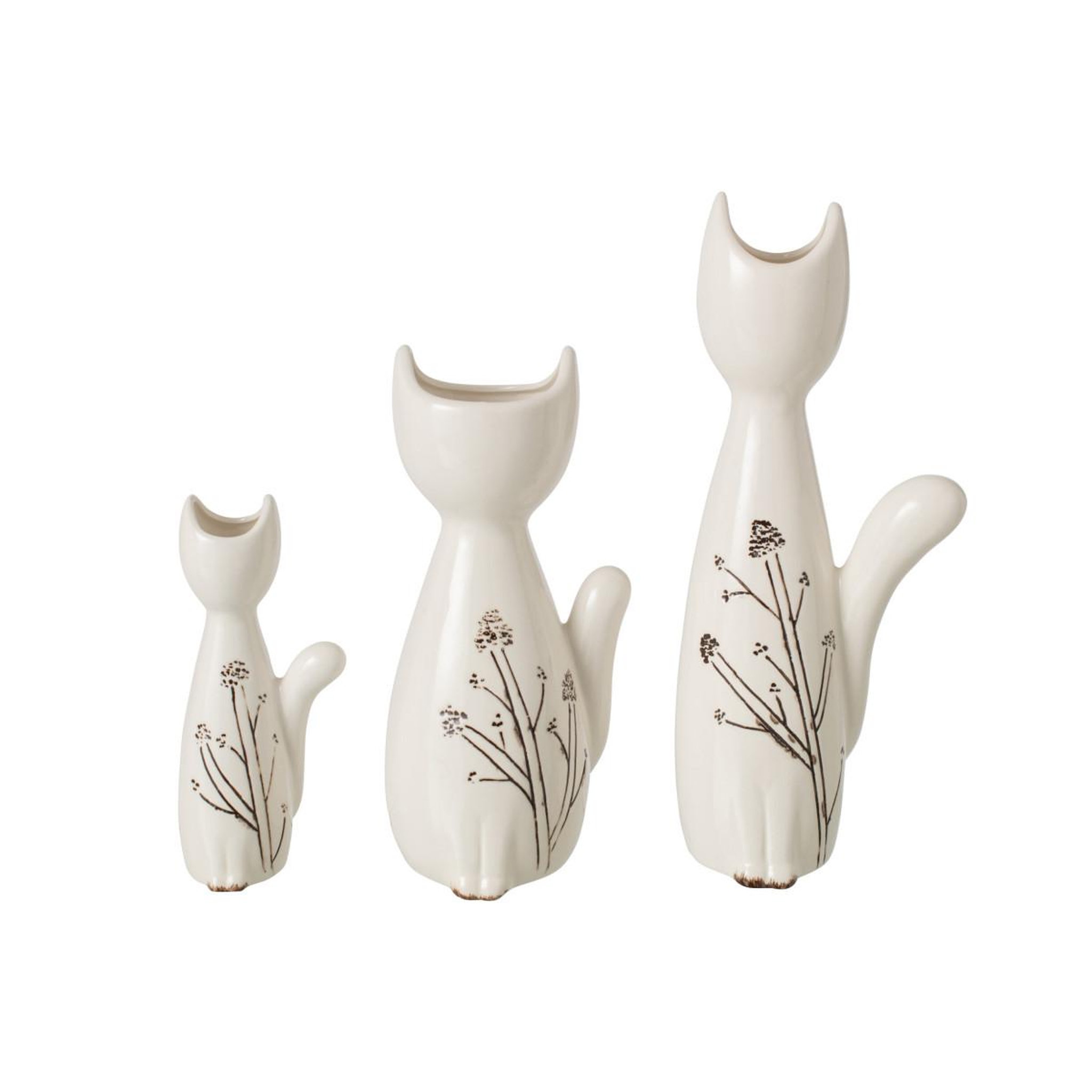 Voir la diapositive 2 : J-LINE Vase Chat en Porcelaine  Tuva  27cm Blanc