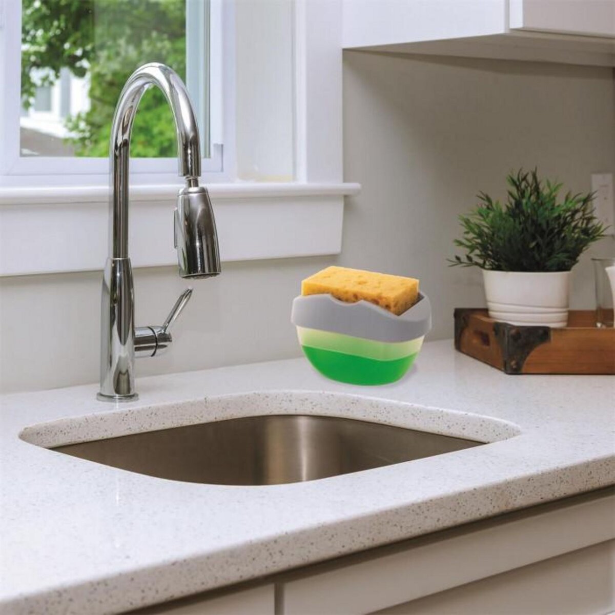 Paris Prix Distributeur de Savon  Porte Éponge  14cm Gris