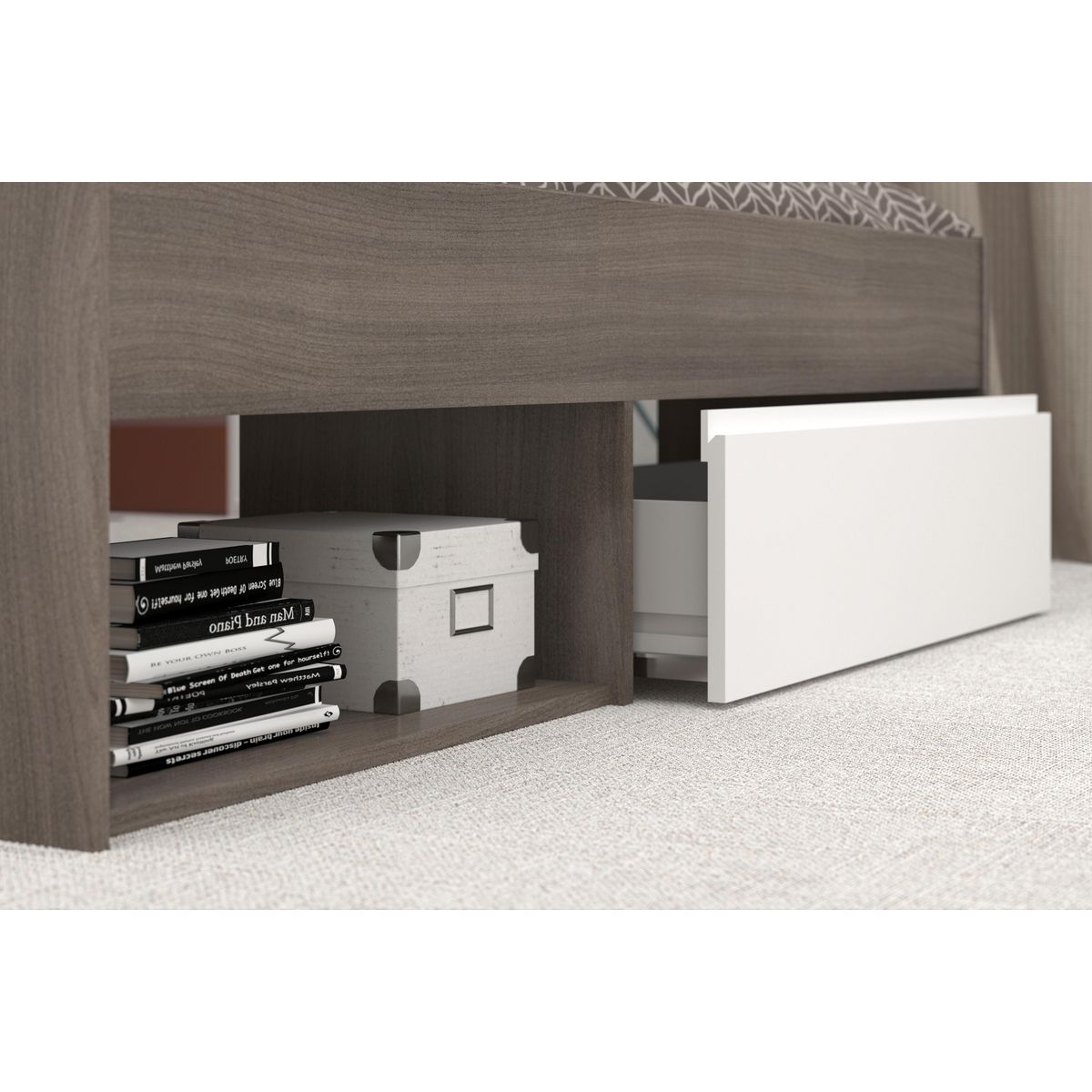 Lit double adulte 140x190 / 140x200 cm avec rangements BOOST