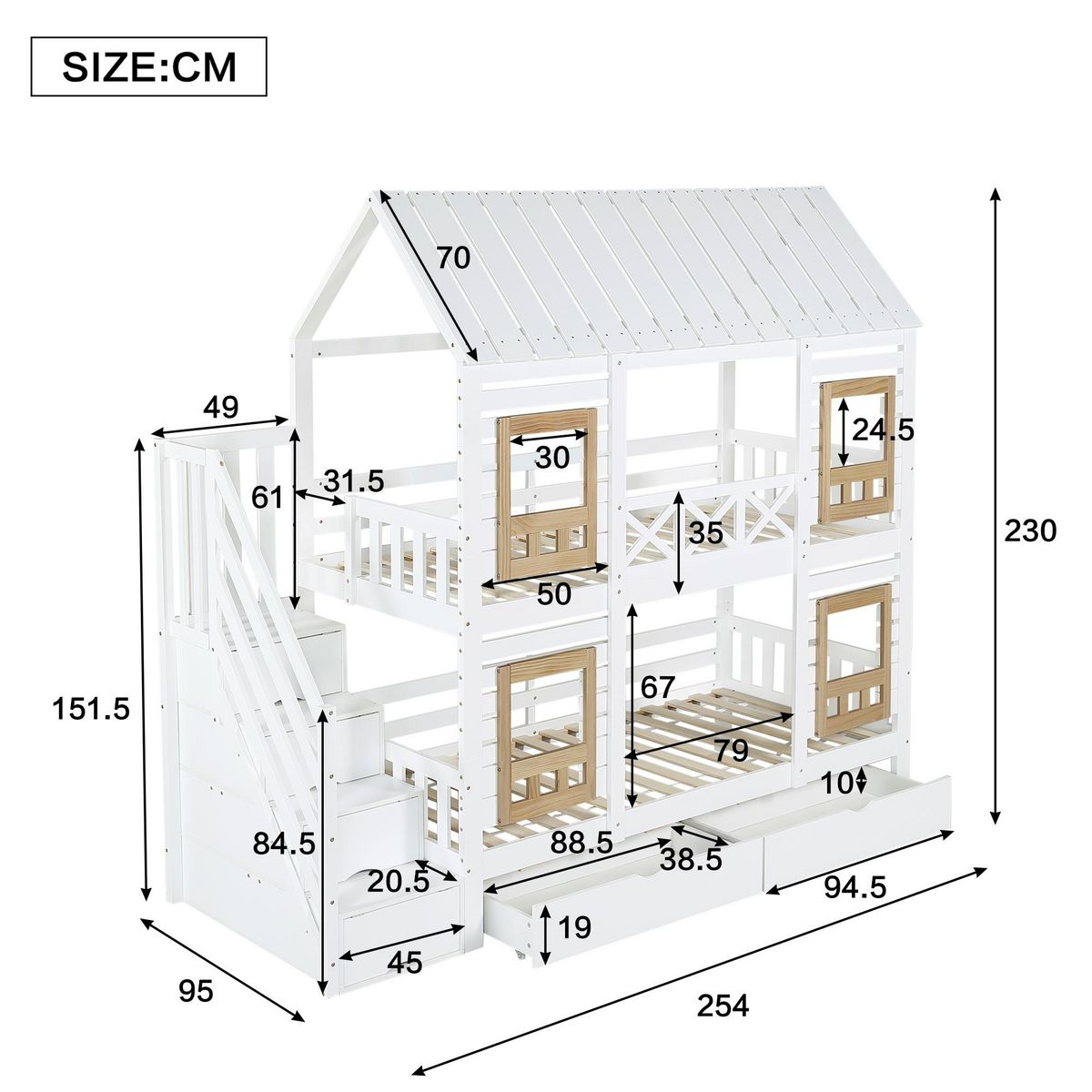 MERAX Lit superposé 90x200cm bois et mdf coloris blanc
