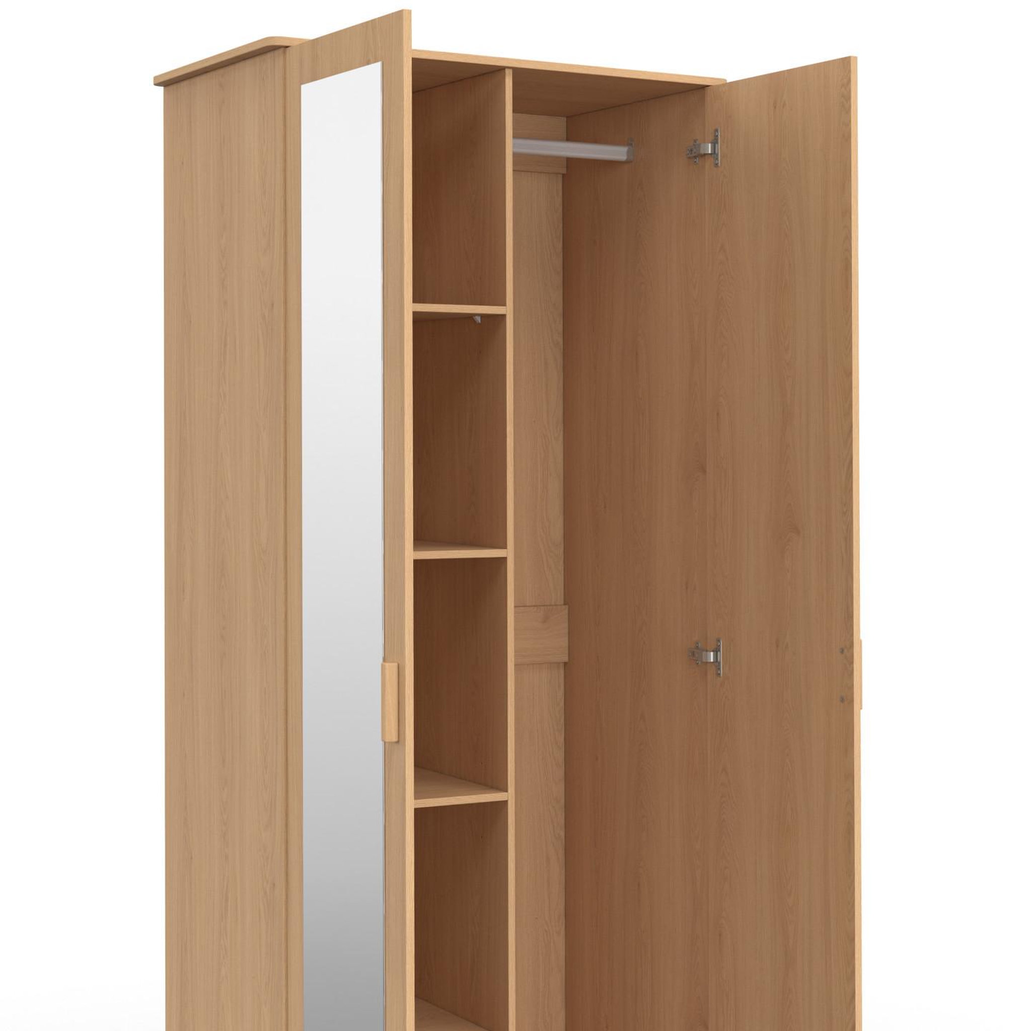 Voir la diapositive 6 : ID MARKET Armoire 2 portes juliette effet lattes tasseau bois penderie 80 cm avec 2 tiroirs, miroir et étagères