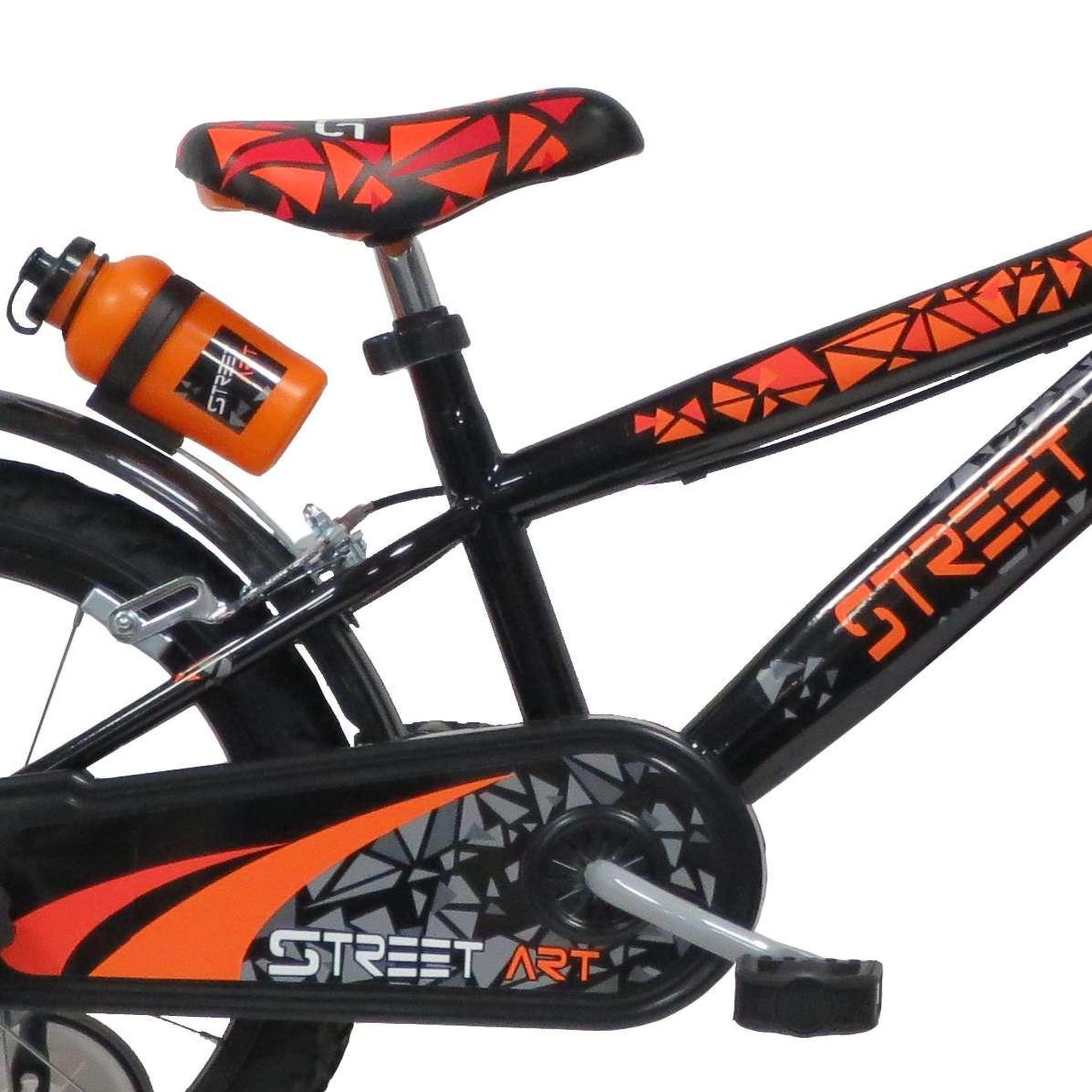 Voir la diapositive 3 : Vélo enfant - Modèle 16'' Street Art  pour enfant de 105/120 cm avec stabilisateurs à molettes - Plaque décorative avant - Porte bidon - 2 freins
