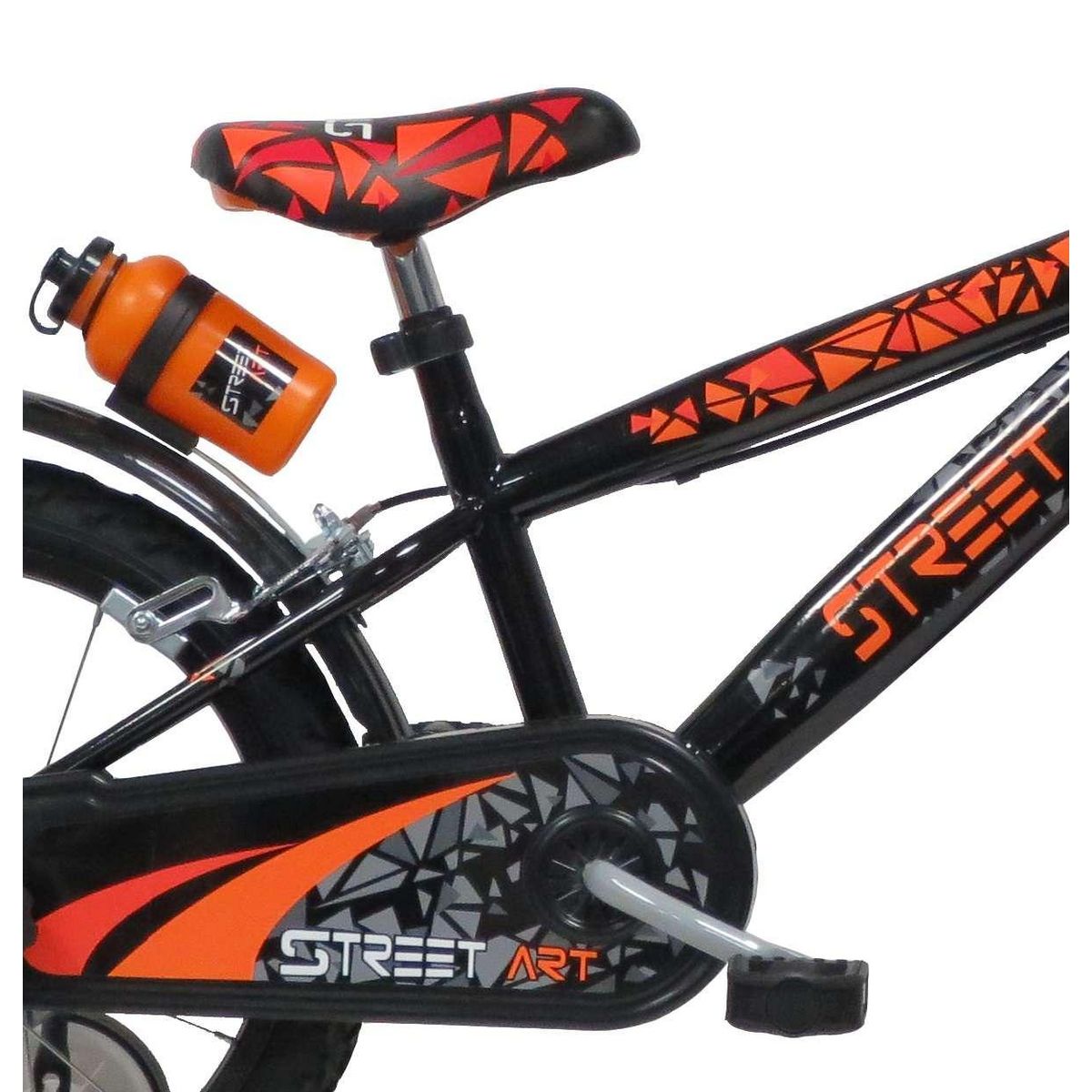 Vélo enfant - Modèle 16'' Street Art  pour enfant de 105/120 cm avec stabilisateurs à molettes - Plaque décorative avant - Porte bidon - 2 freins