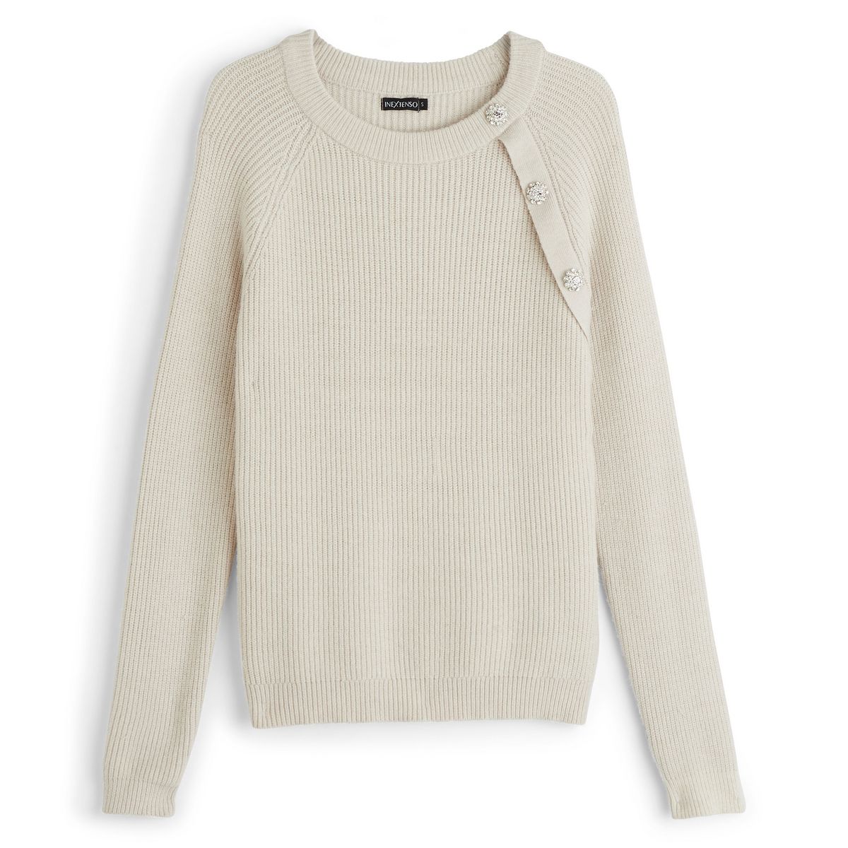 INEXTENSO Pull col rond beige femme