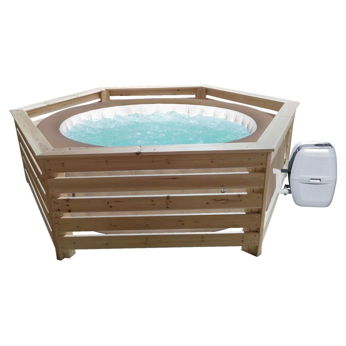 Habrita Habillage bois hexagonal pour spas et piscines gonflables - 2,63x2,09x0,71m