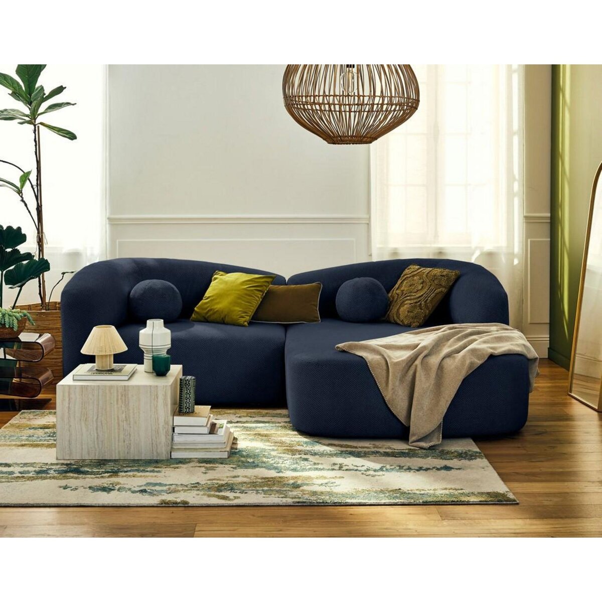 LISA DESIGN Charles - canapé d'angle droit 4 places en velours texturé