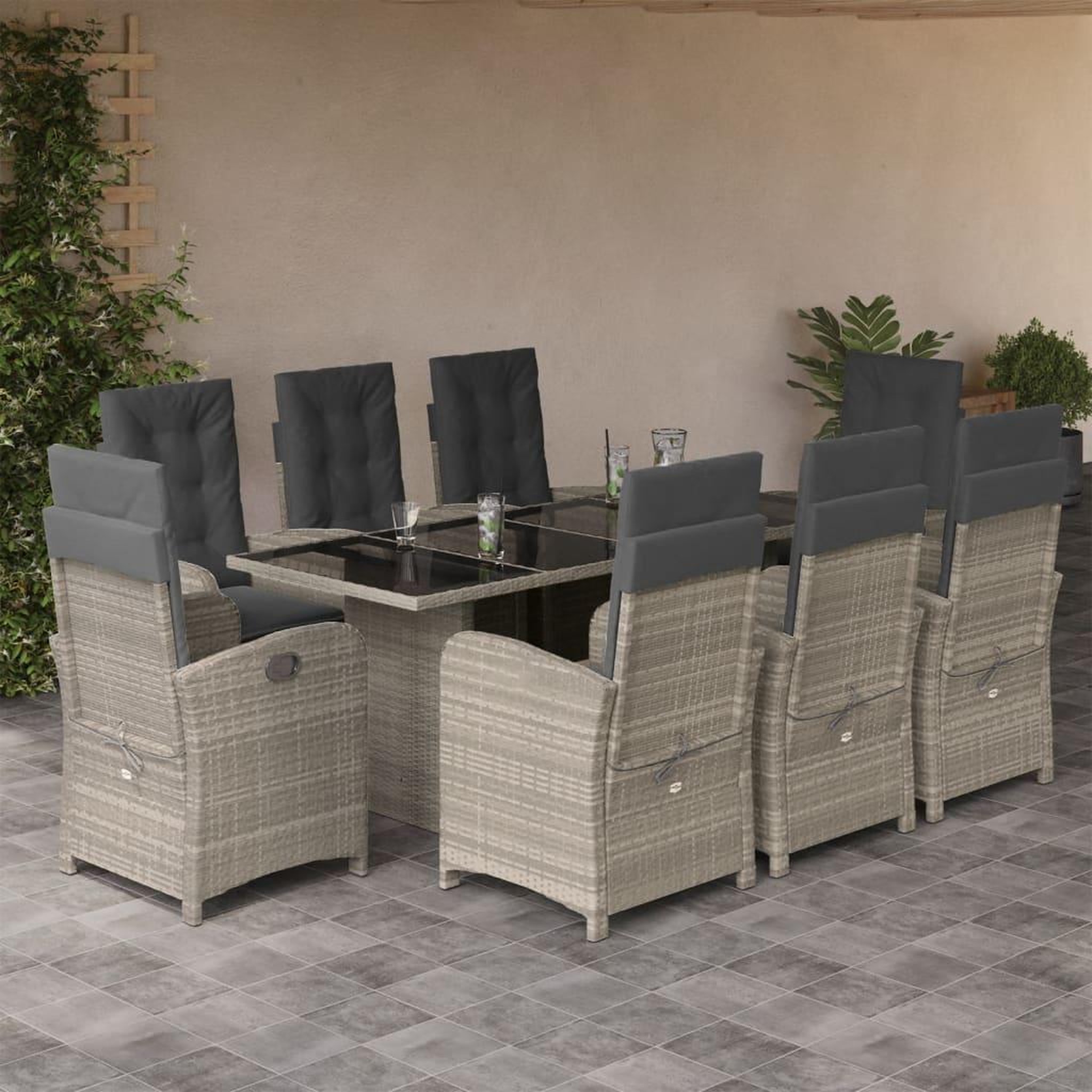 VIDAXL Ensemble a manger de jardin et coussins 9 pcs gris clair rotin