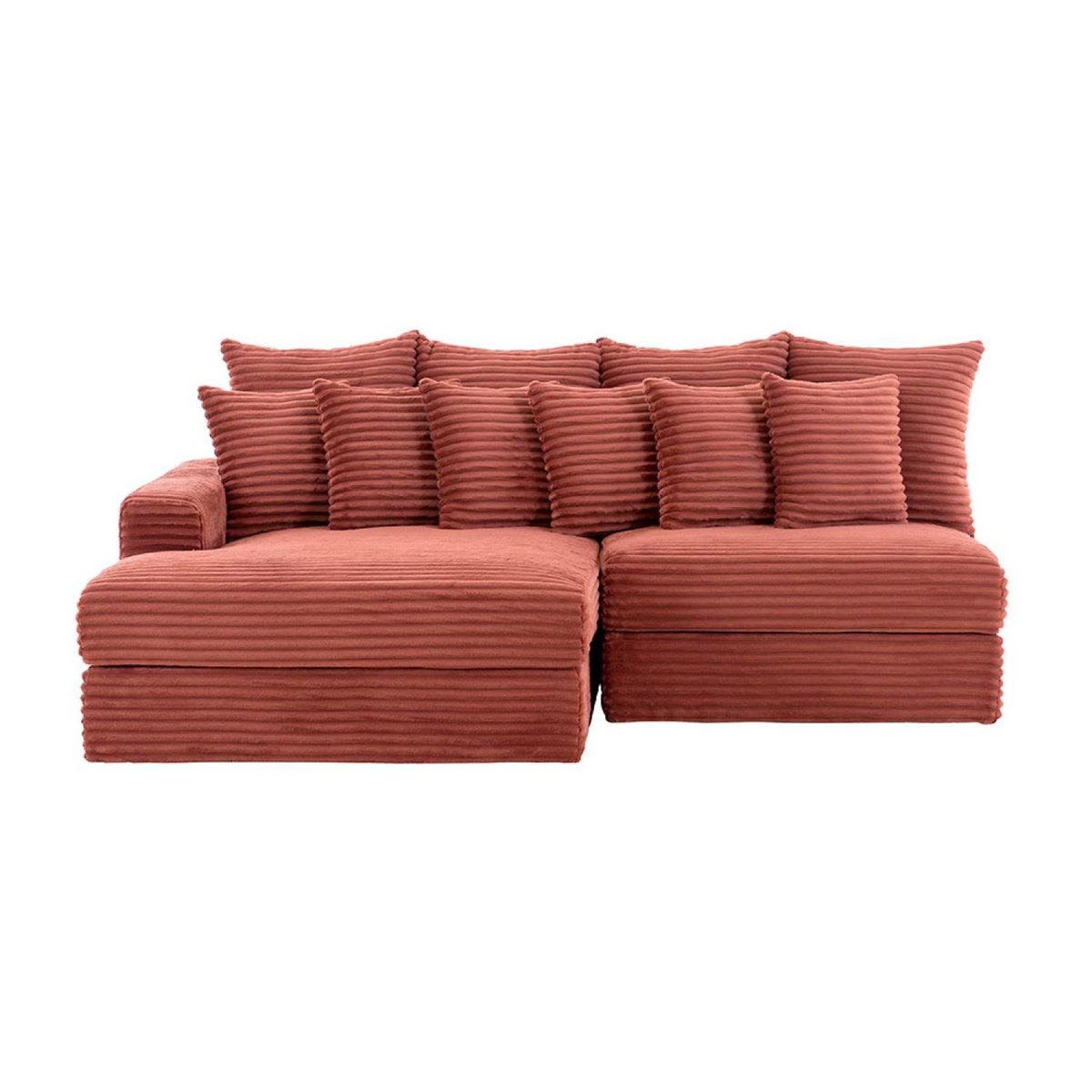 CONCEPT USINE Canapé d'angle 2-3 places assise profonde en velours côtelé terracotta CARDIFF