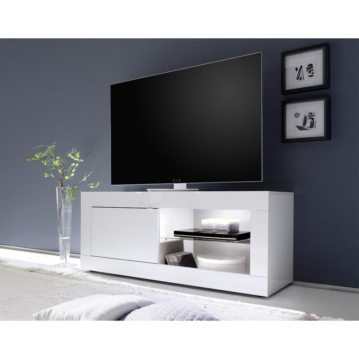 BEST MOBILIER Milo - meuble tv - blanc - 2 niches et 1 porte - 140 cm