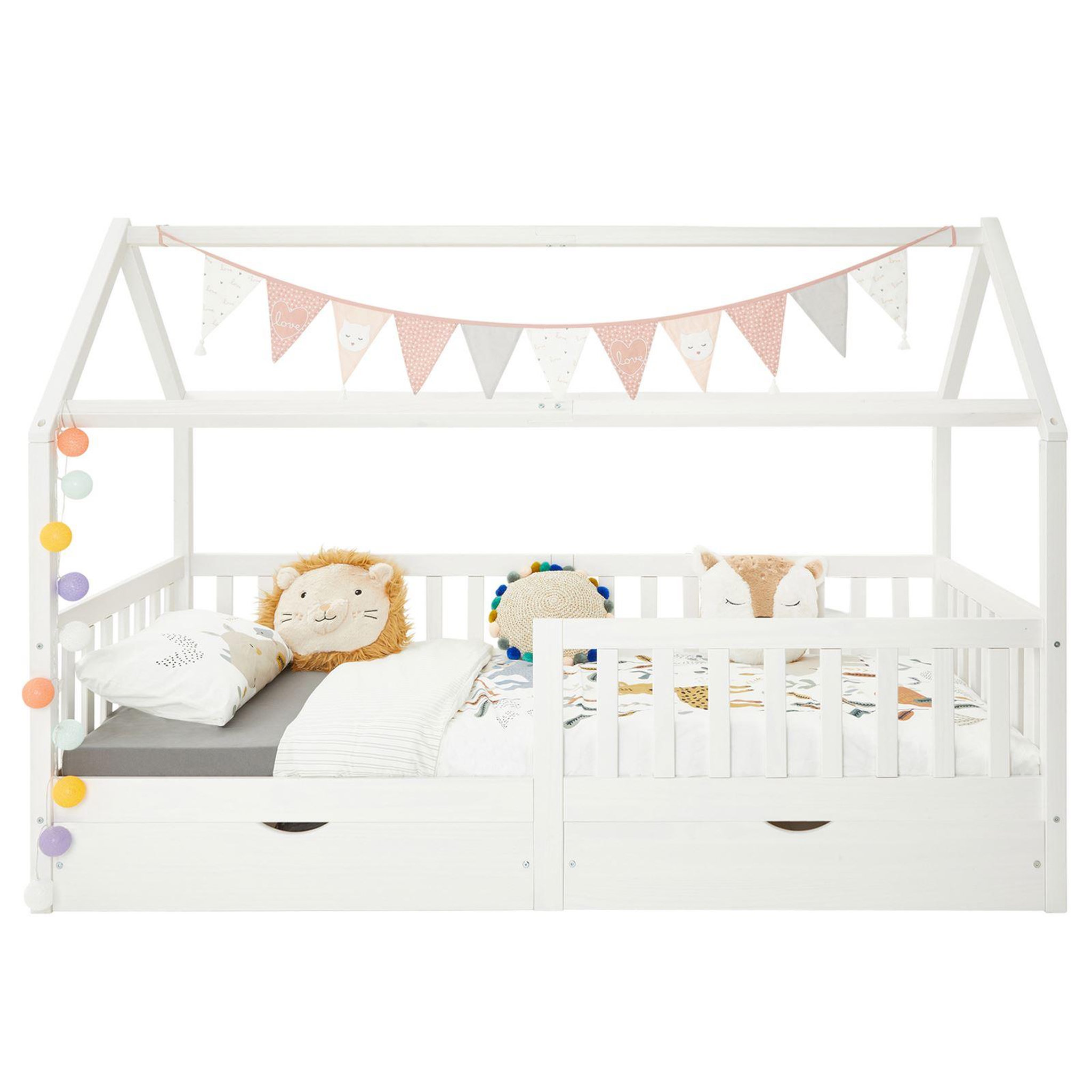 Voir la diapositive 3 : IDIMEX Lit cabane nuna avec tiroirs, 90 x 200 cm en pin massif