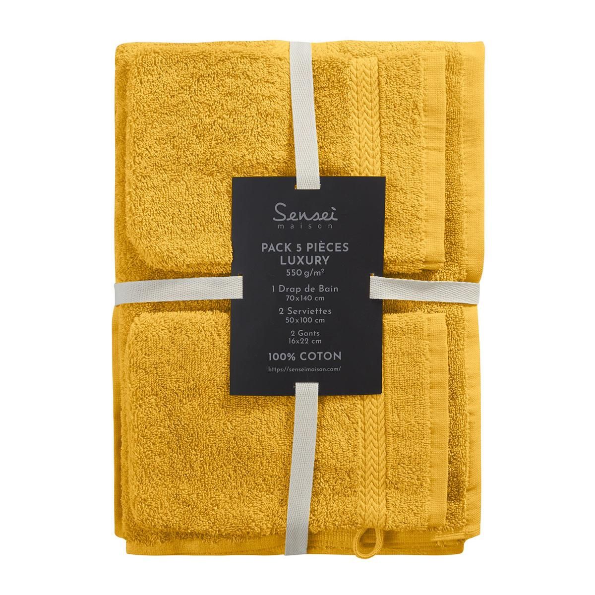 Sensei Maison Ensemble de bain 5 pièces (1 drap de bain + 2 serviettes de toilette + 2 gants) LUXURY